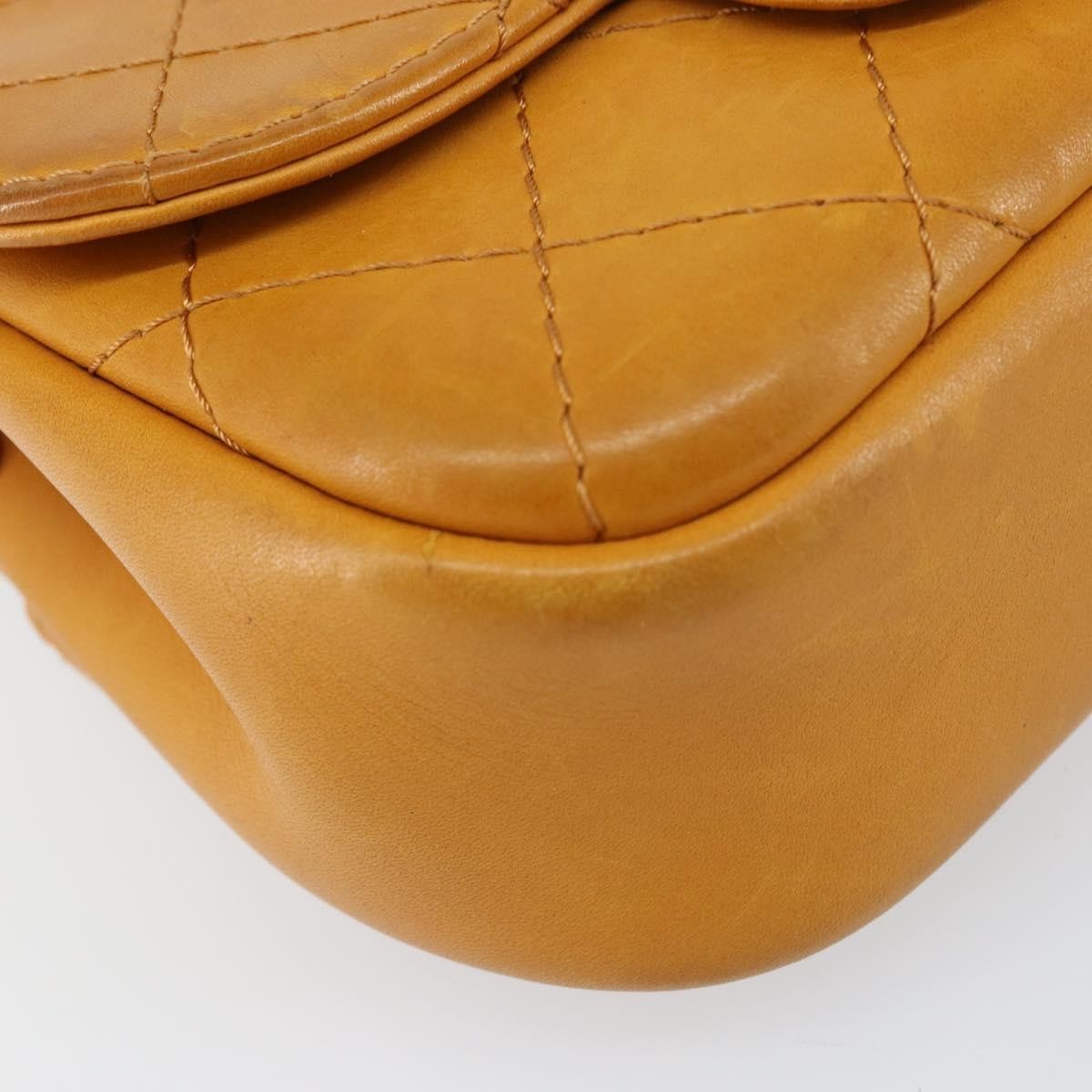 Chanel Chain Flap Quilted Leather Orange Leather Shoulder Bag Bag (Pre-Owned)