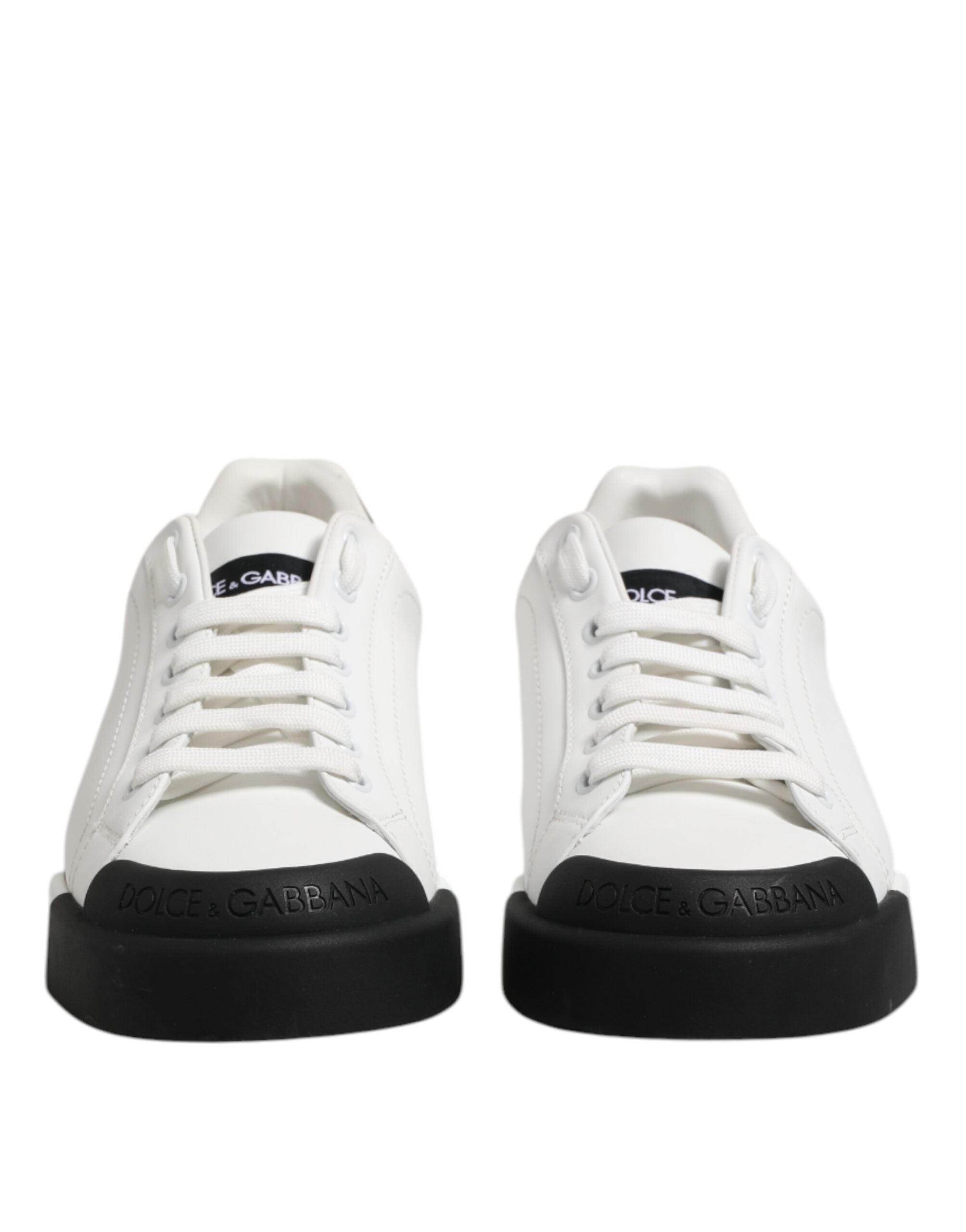 Dolce & Gabbana White Black Logo Leather Lace Up Sneakers Men's Shoes (Pre-Owned)