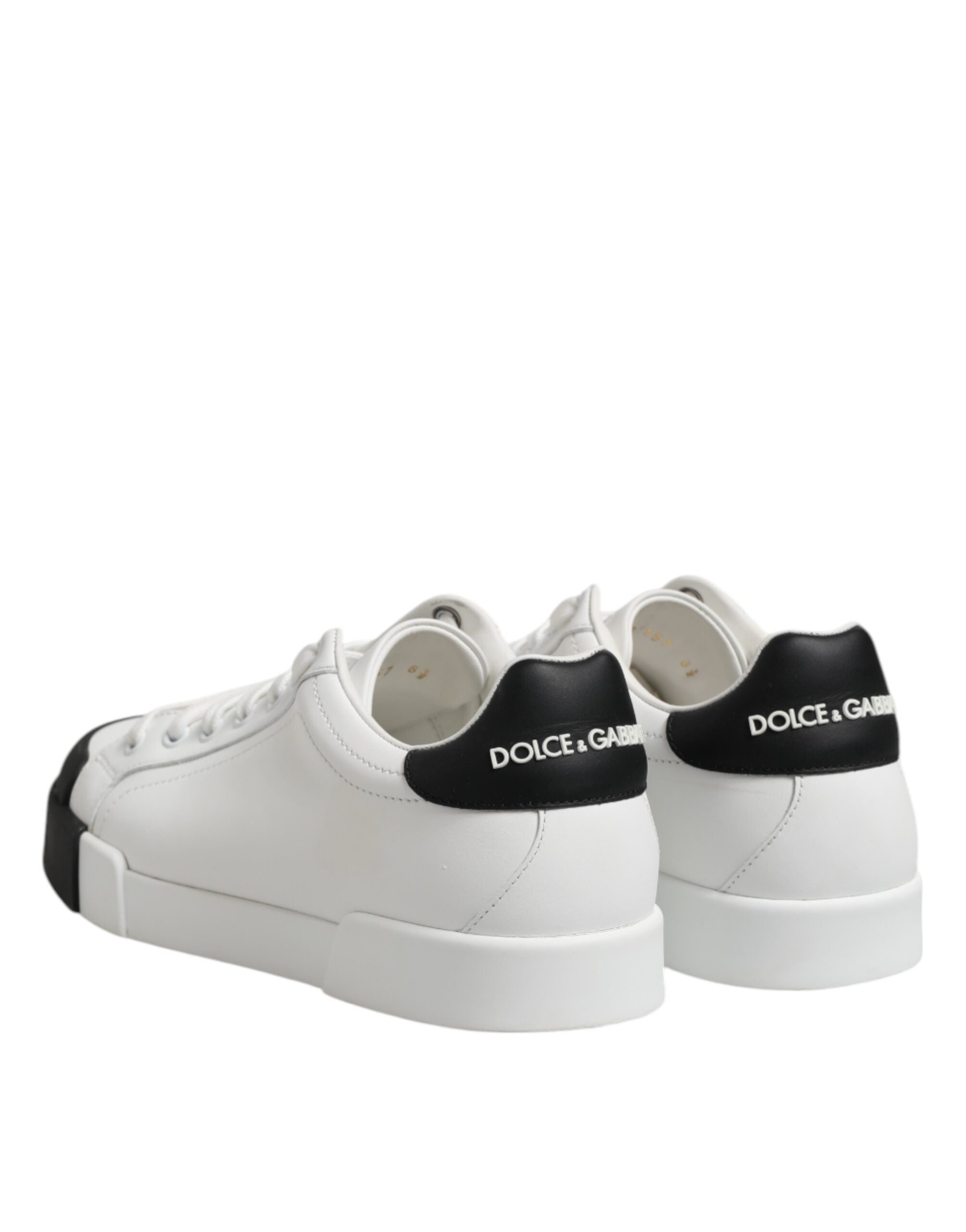 Dolce & Gabbana White Black Logo Leather Lace Up Sneakers Men's Shoes (Pre-Owned)