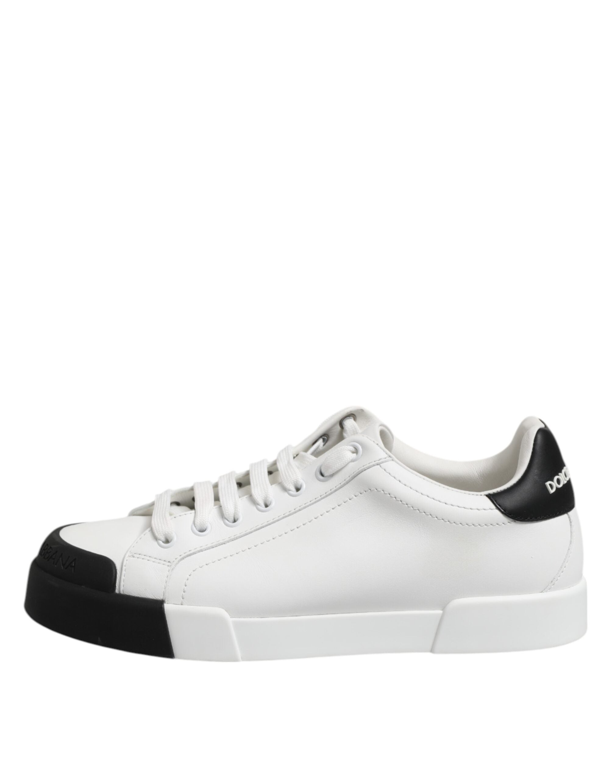 Dolce & Gabbana White Black Logo Leather Lace Up Sneakers Men's Shoes (Pre-Owned)