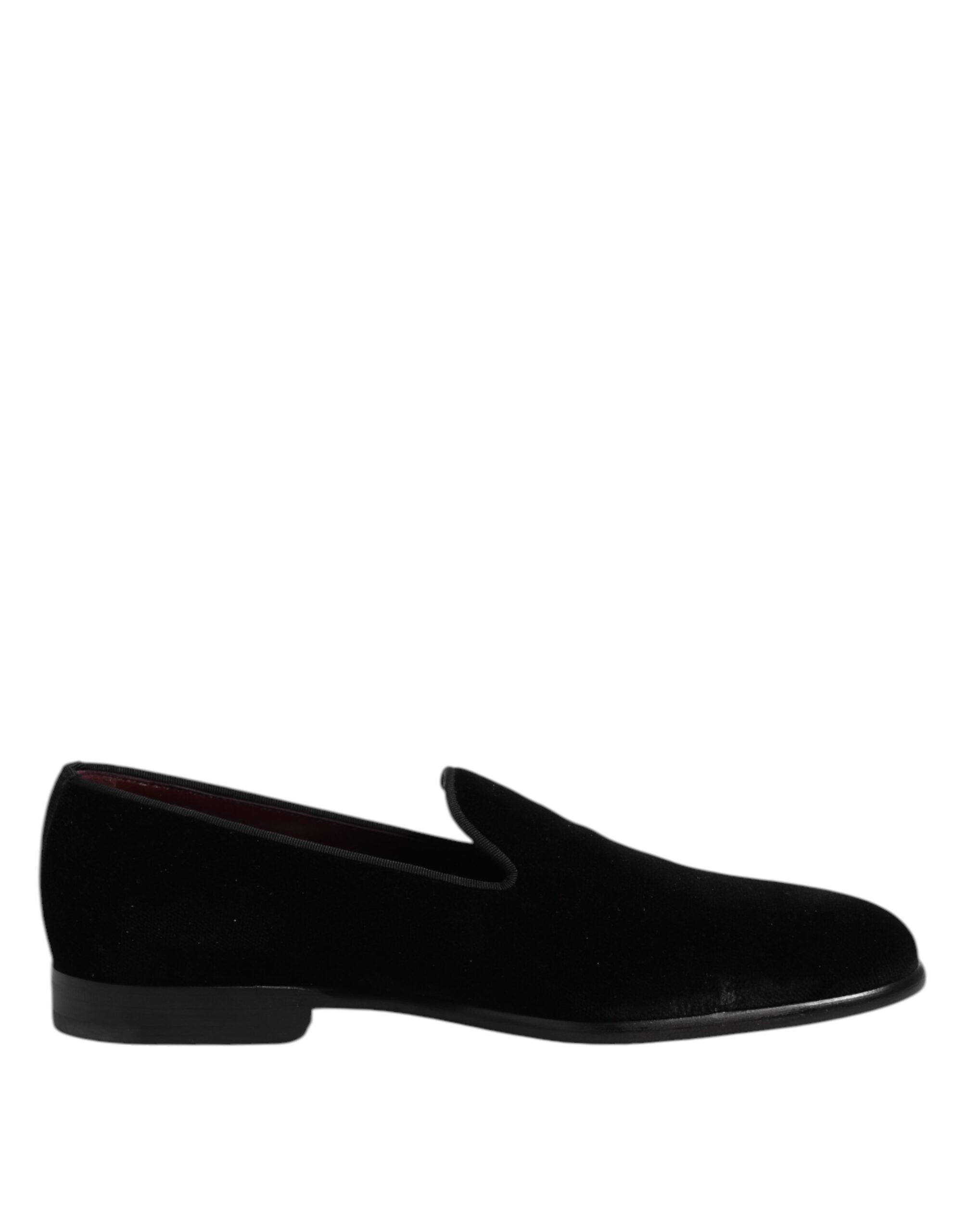 Dolce & Gabbana Black Velvet Slip On Loafers Formal Men's Shoes