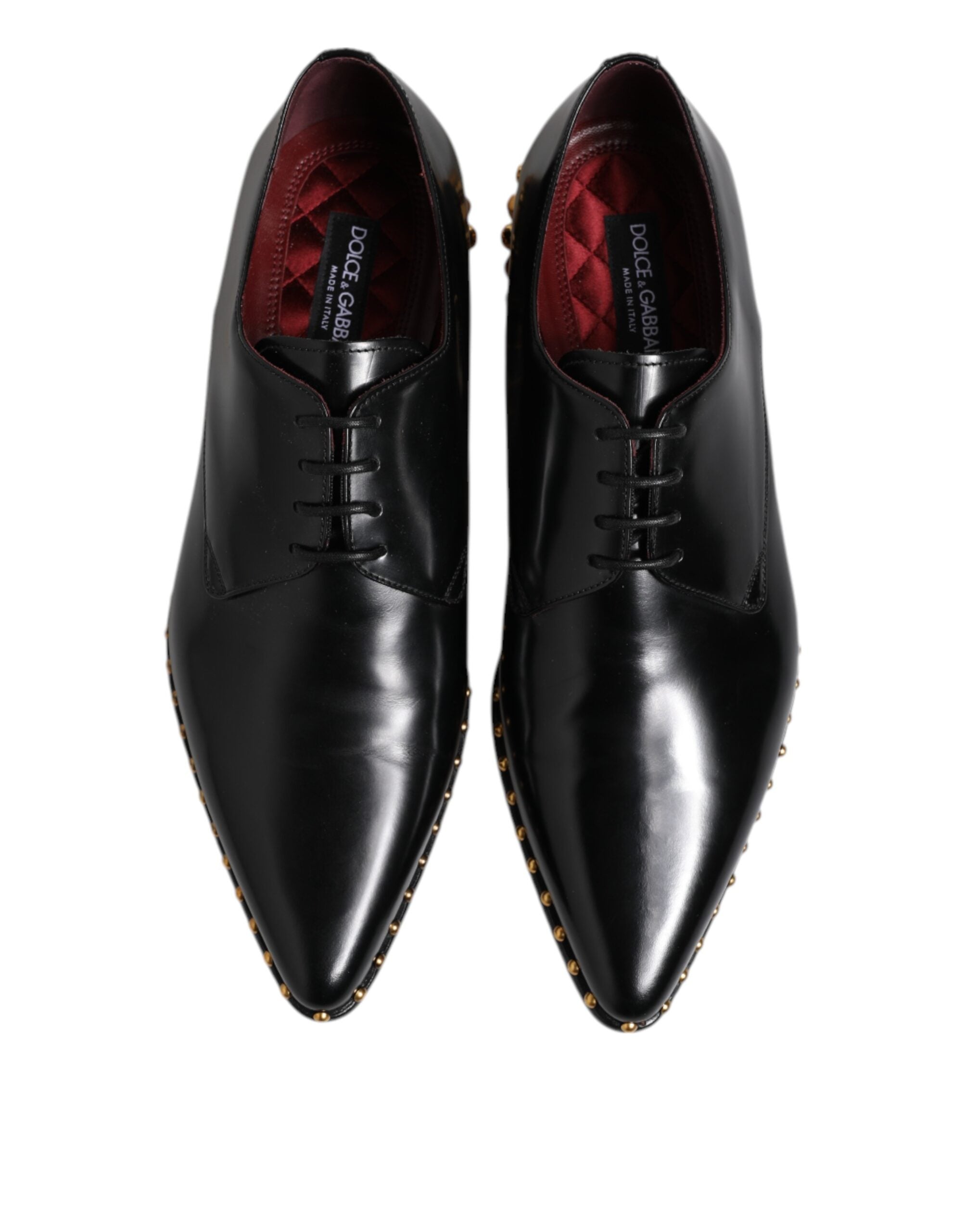 Dolce & Gabbana Black Leather Studded Derby Men Dress Men's Shoes