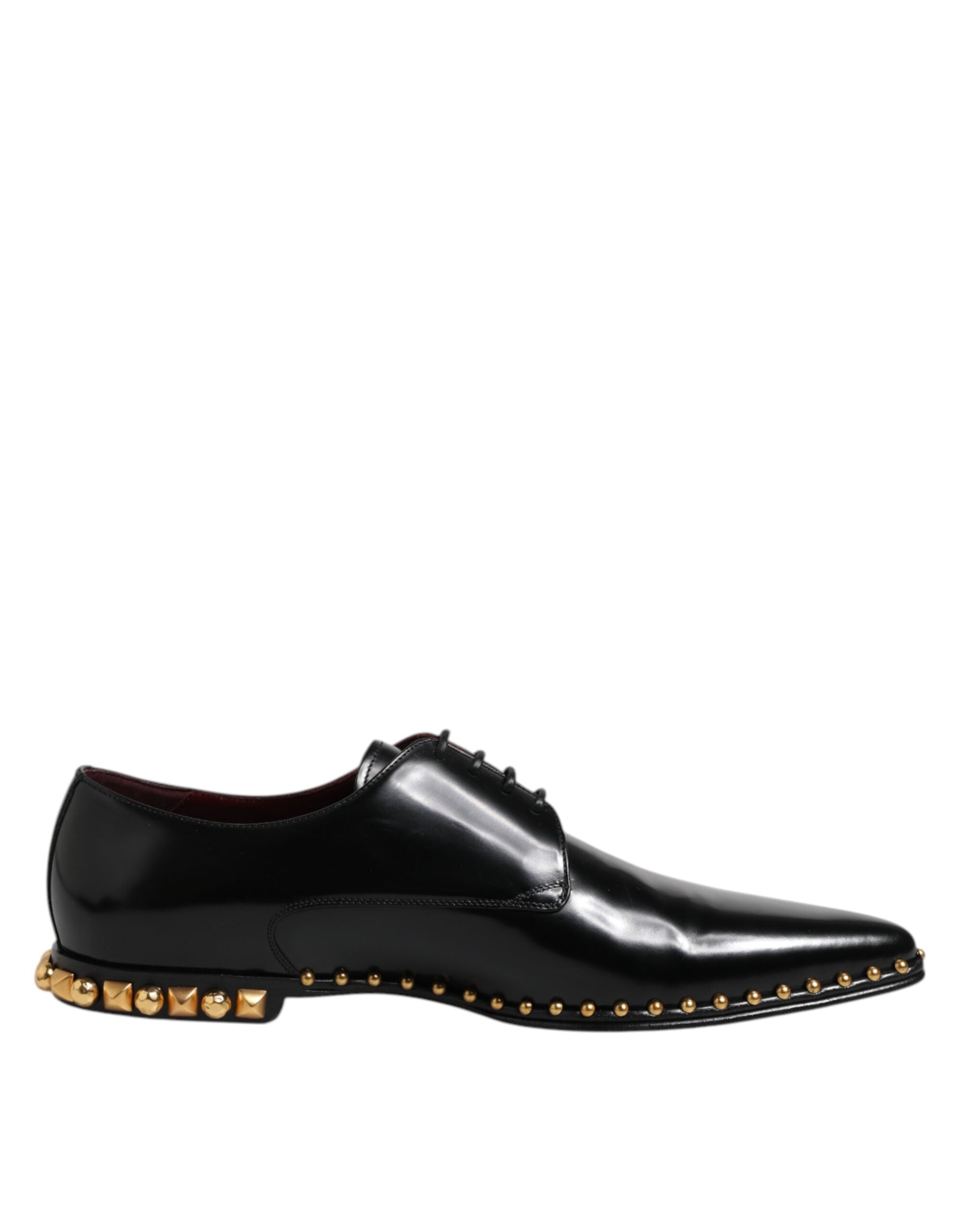 Dolce & Gabbana Black Leather Studded Derby Men Dress Men's Shoes