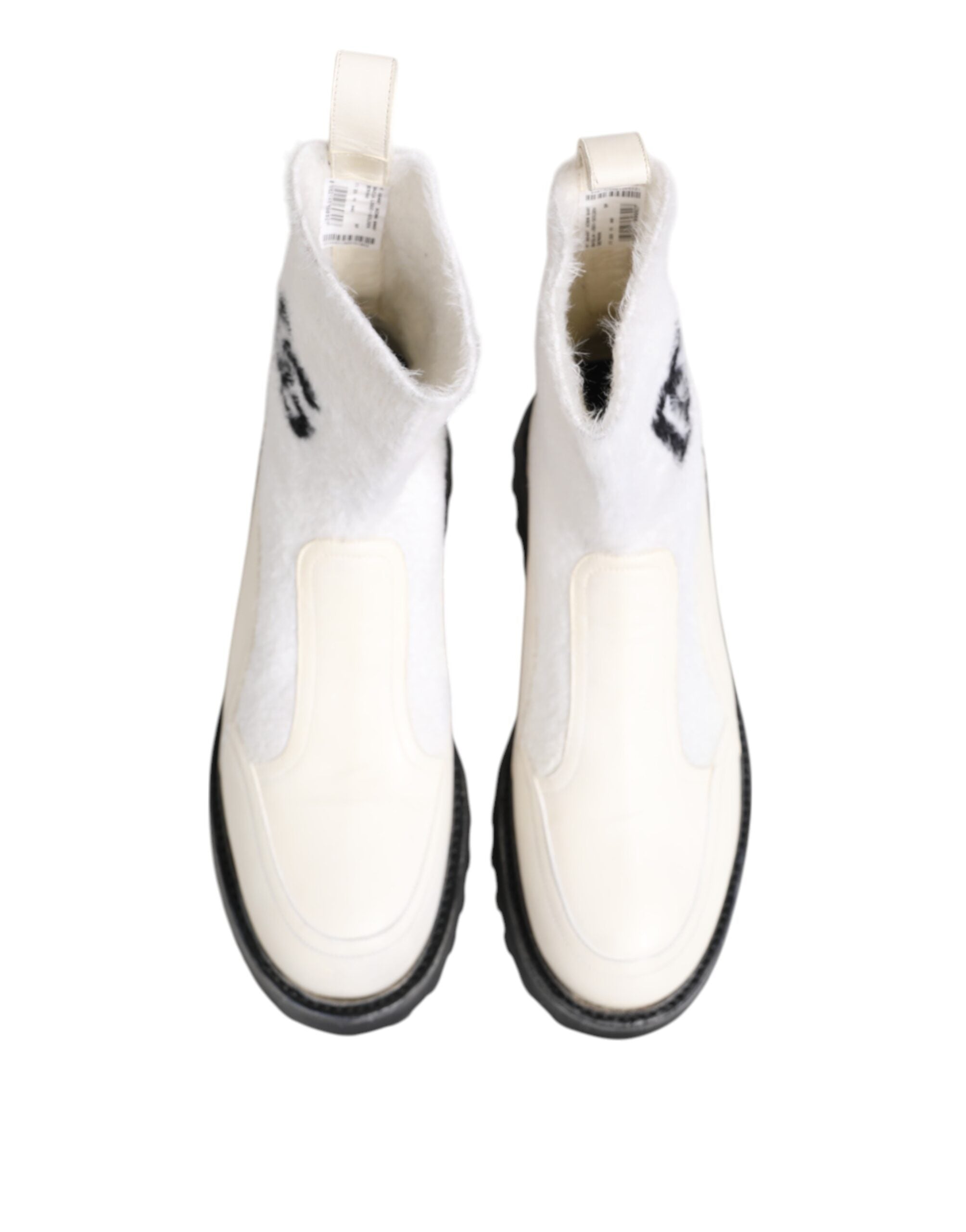Dolce & Gabbana White Beige DG Logo Mid Calf Boots Men's Shoes