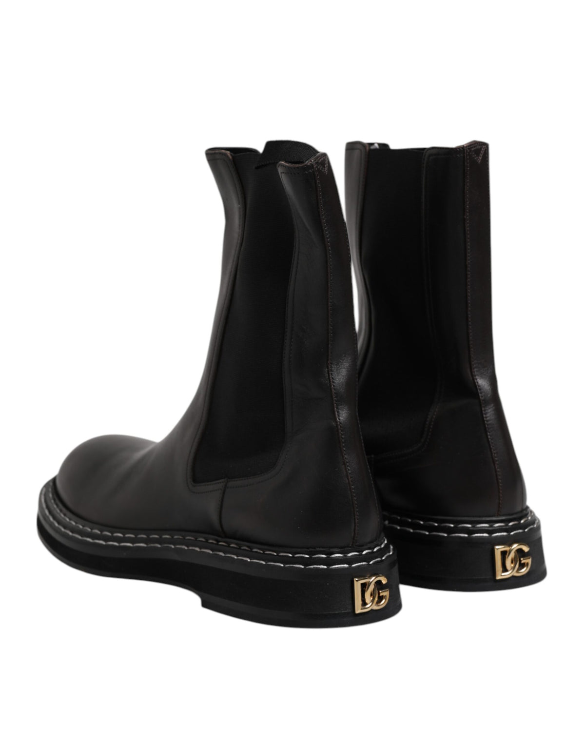 Dolce & Gabbana Black Leather Mid Calf Boots Flats Men's Shoes