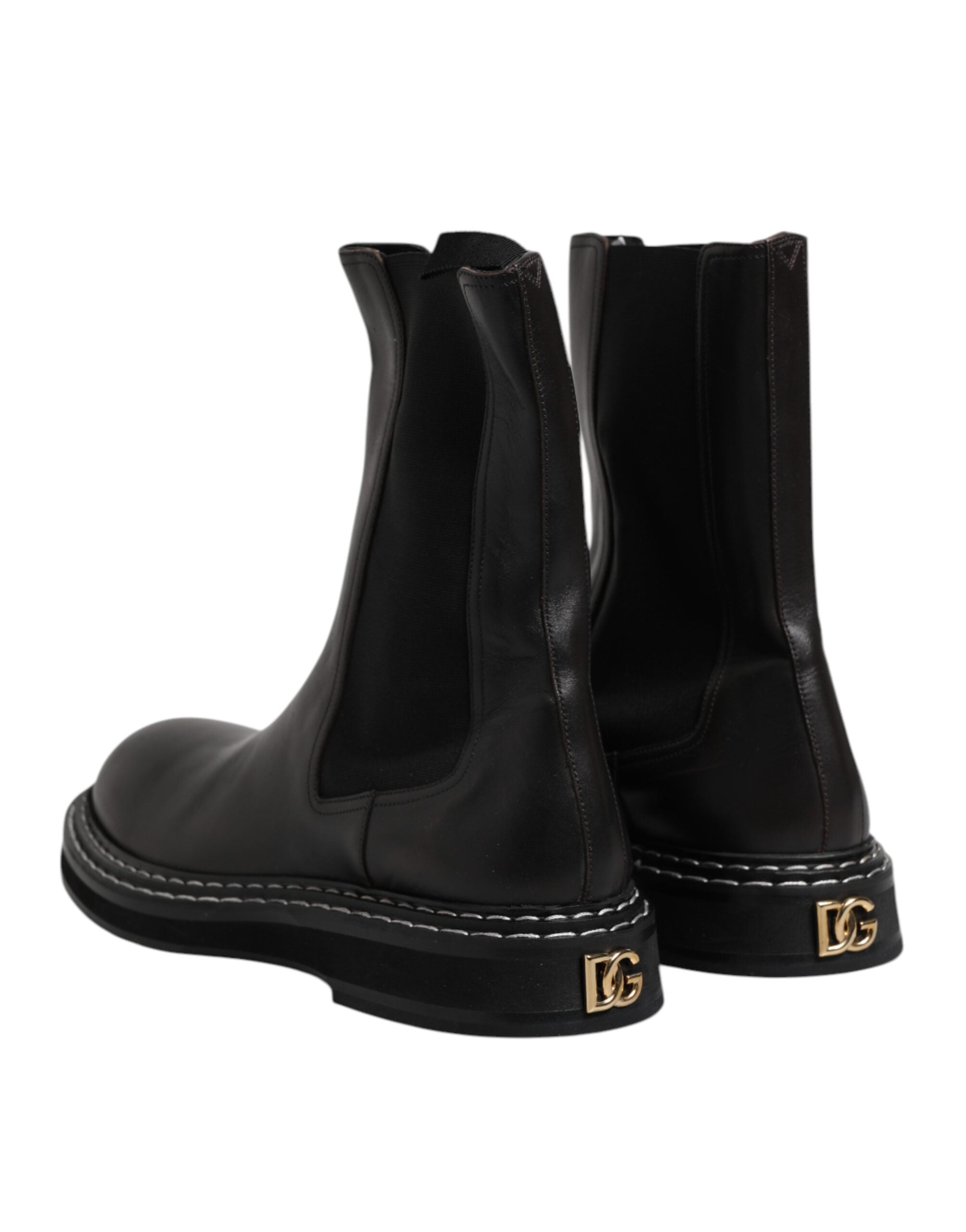 Dolce & Gabbana Black Leather Mid Calf Boots Flats Men's Shoes
