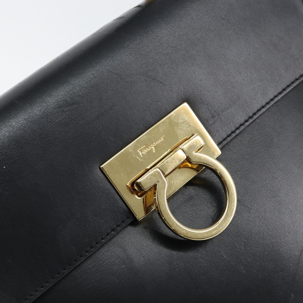 Salvatore Ferragamo Gancini Convertible Top Handle Leather Black Leather Handbag (Pre-Owned)
