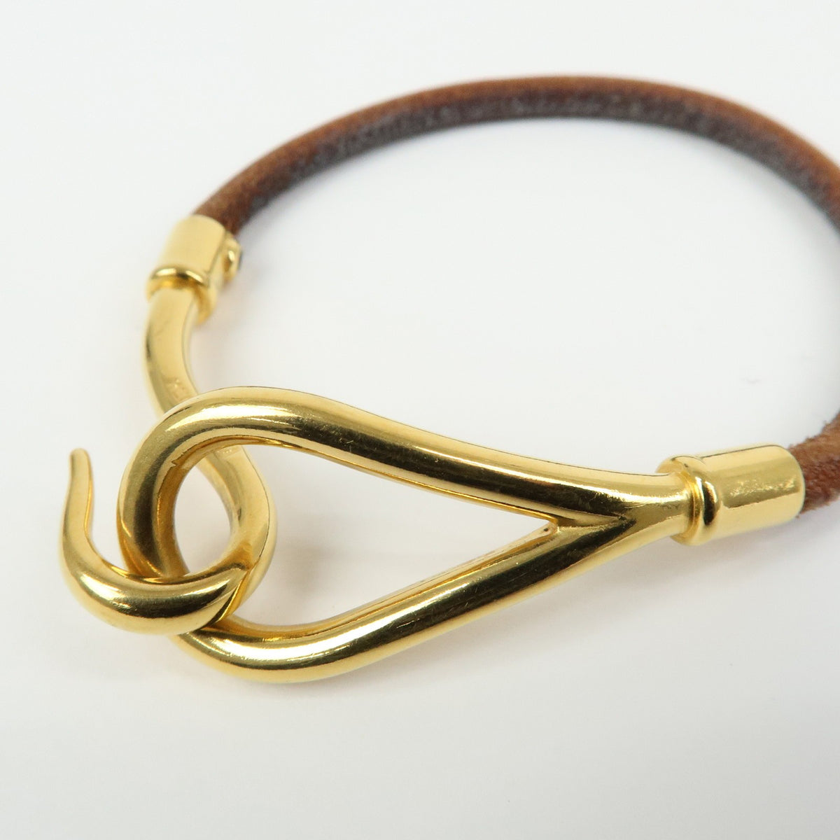 Hermes Jumbo Hook Braided Leather And Metal Brown Leather Bracelet Jewelry (Pre-Owned)
