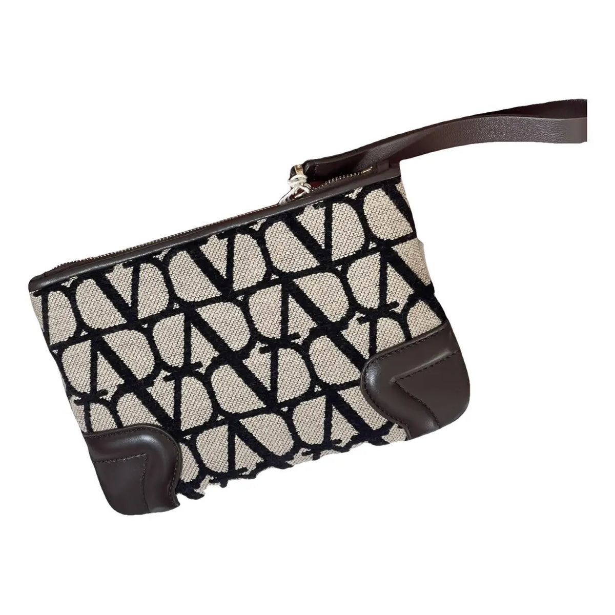 Valentino Garavani Valentino Pouche Vlogo Canvas Brown Canvas Clutche & Pouche Bag (Pre-Owned)