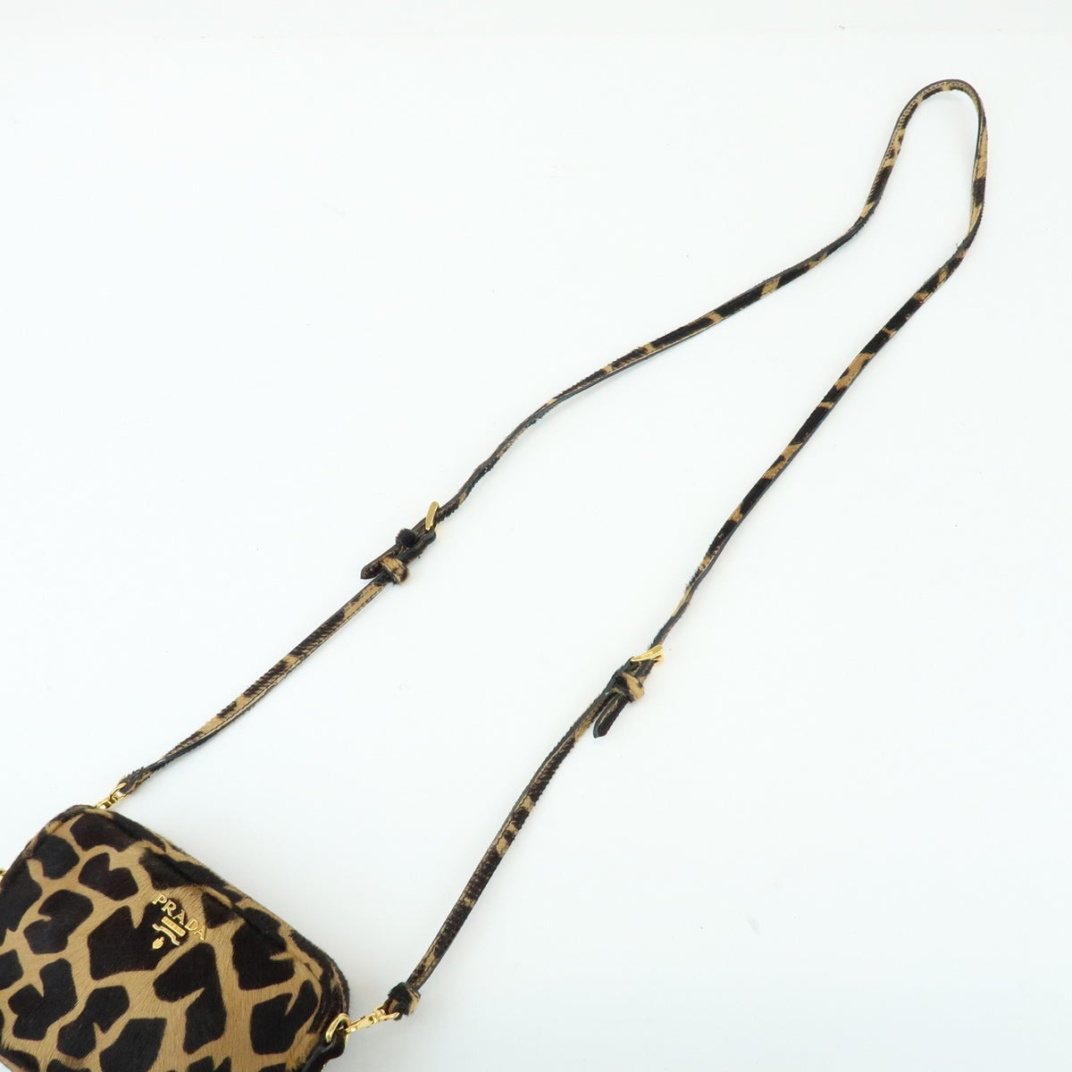 Prada Camera Printed Calf Hair Brown Pony_Style_Calfskin Handbag (Pre-Owned)