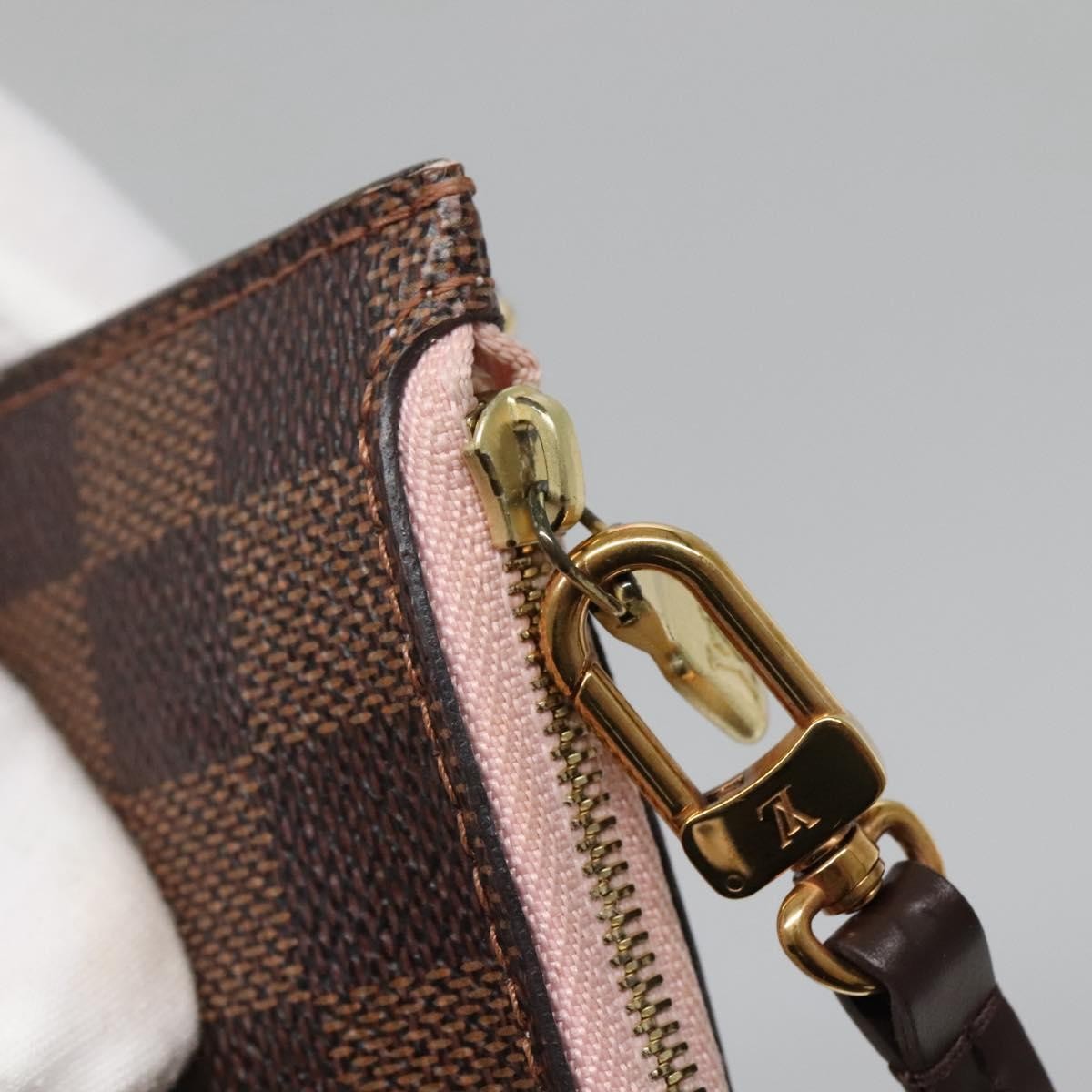 Louis Vuitton Neverfull Pochette Damier Ebene Brown Canvas Bag (Pre-Owned)