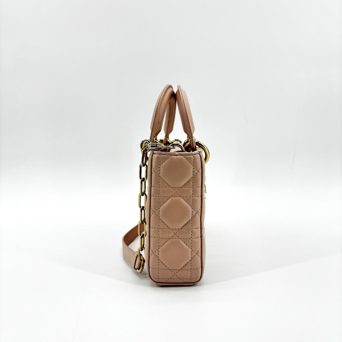 Christian Dior Lady D-Joy Cannage Quilt Lambskin Beige Leather Handbag (Pre-Owned)