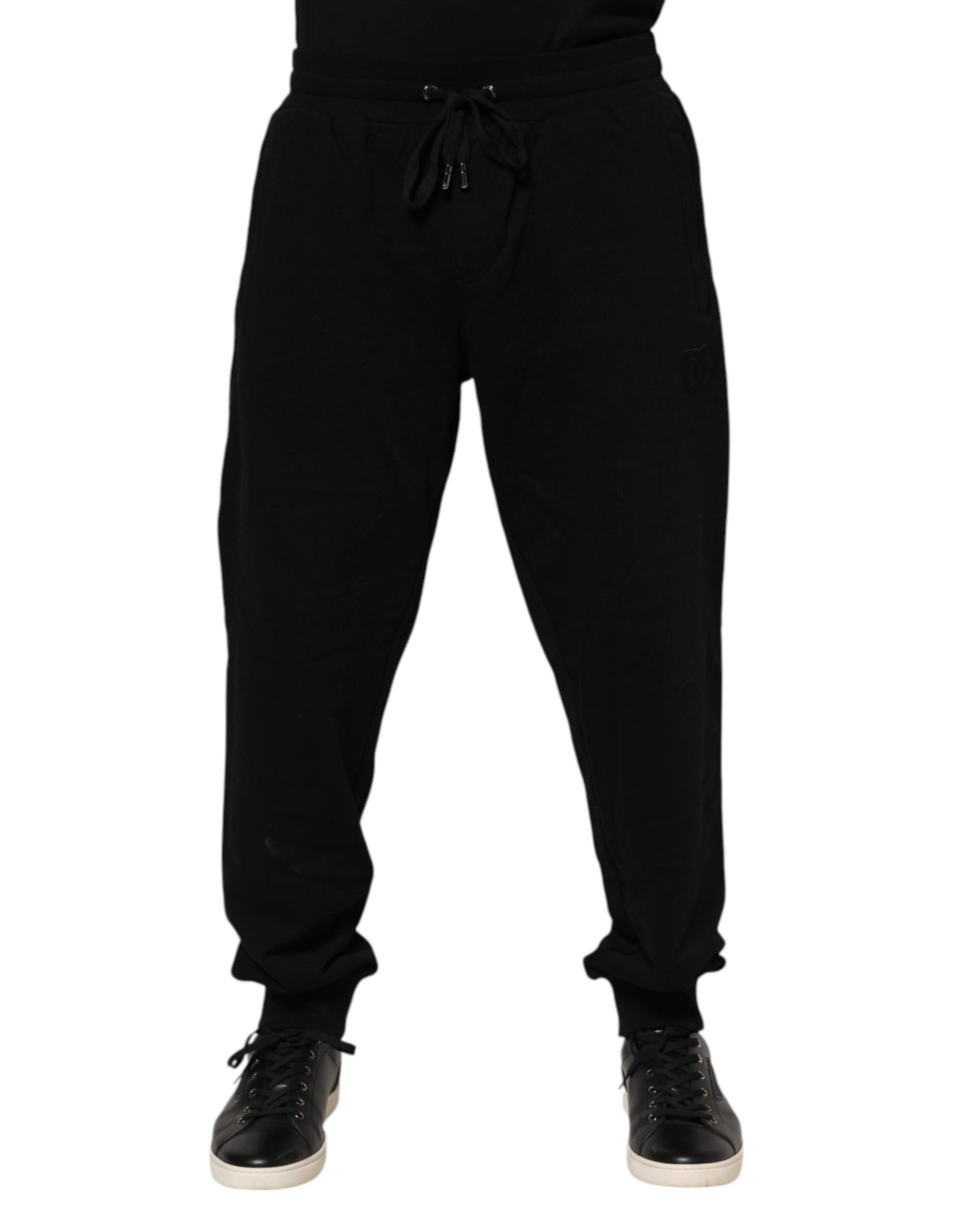 Dolce & Gabbana Black Cotton Logo Tape Men Jogger Men's Pants (Pre-Owned)