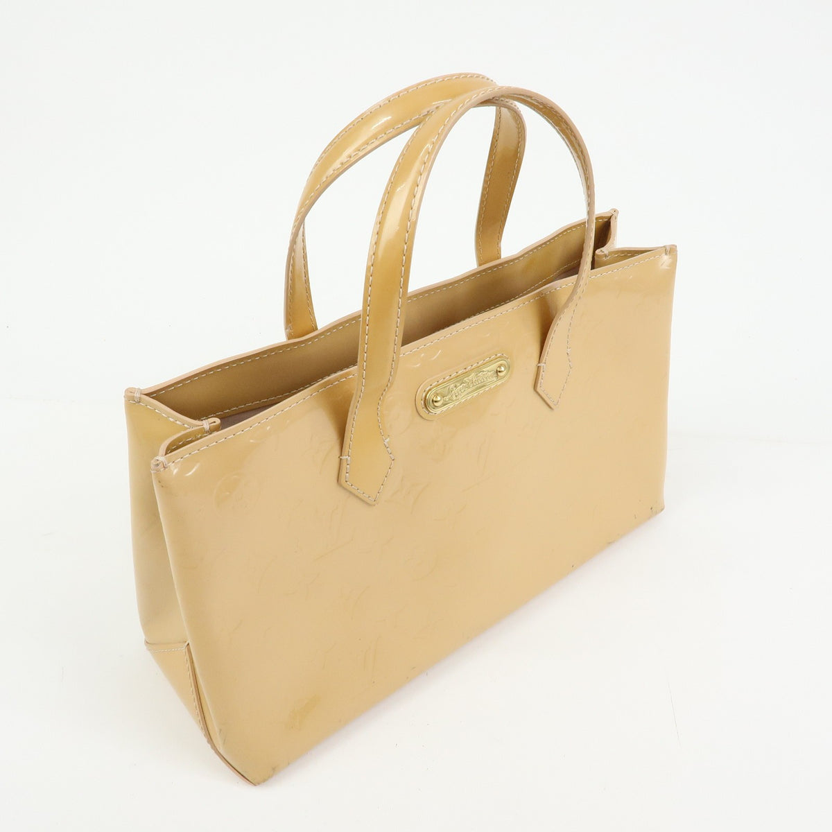 Louis Vuitton Wilshire Monogram Vernis Beige Patent_Leather Handbag (Pre-Owned)