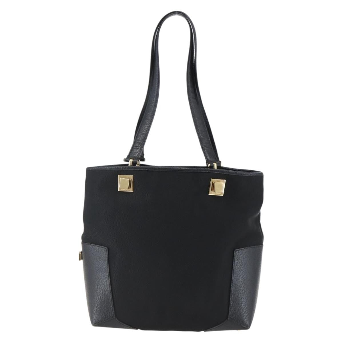 Salvatore Ferragamo Tote Woven Leather Black Canvas Tote Bag Bag (Pre-Owned)