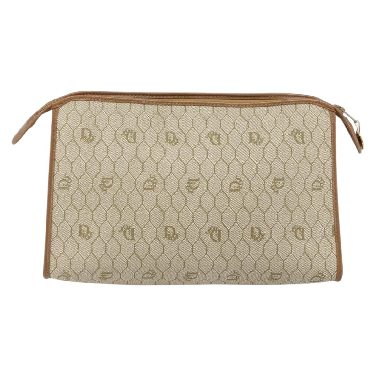 Christian Dior Vintage Honeycomb Zip Coated Canvas Beige Canvas Clutche & Pouche Bag (Pre-Owned)