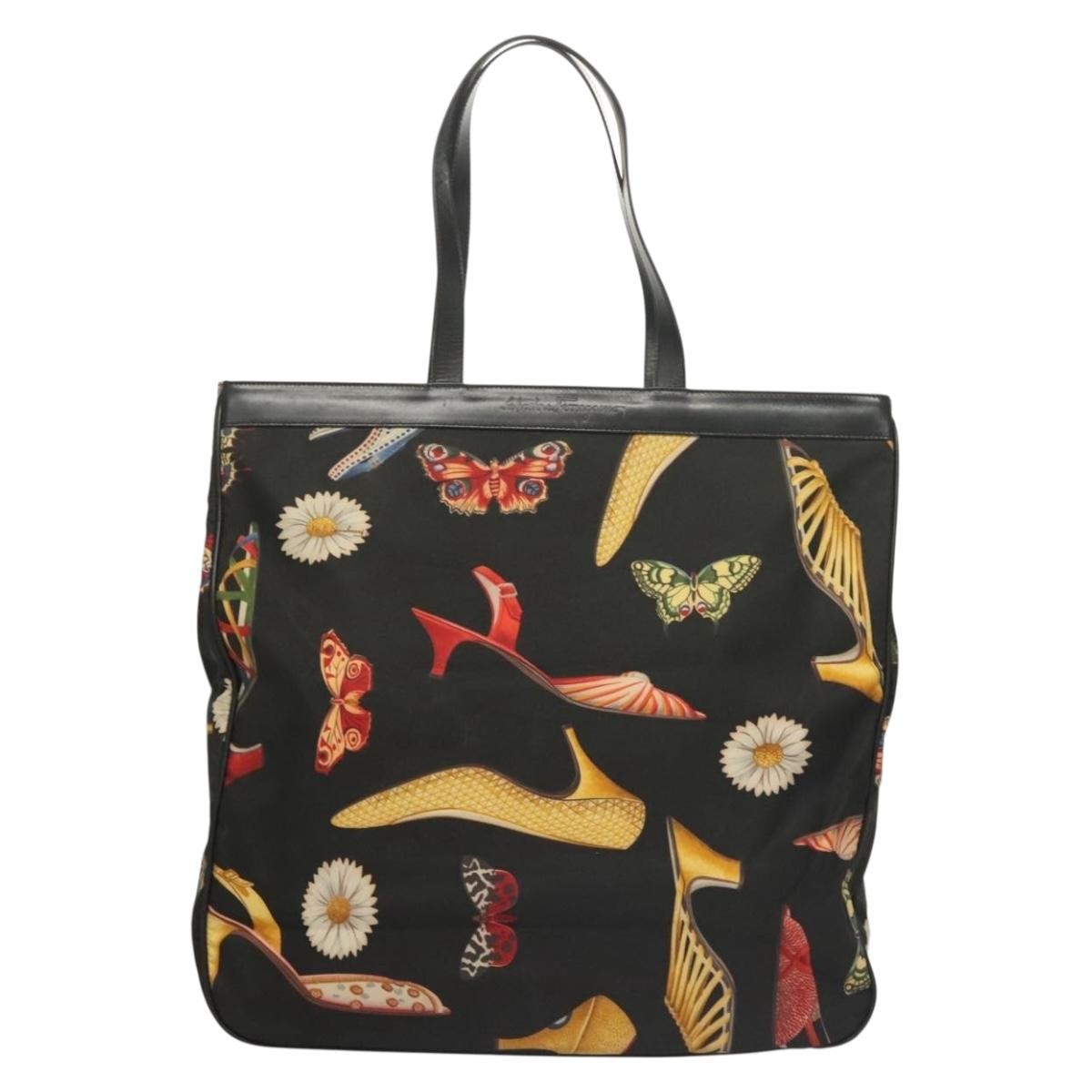Salvatore Ferragamo Vintage Canvas Black Canvas Tote Bag Bag (Pre-Owned)