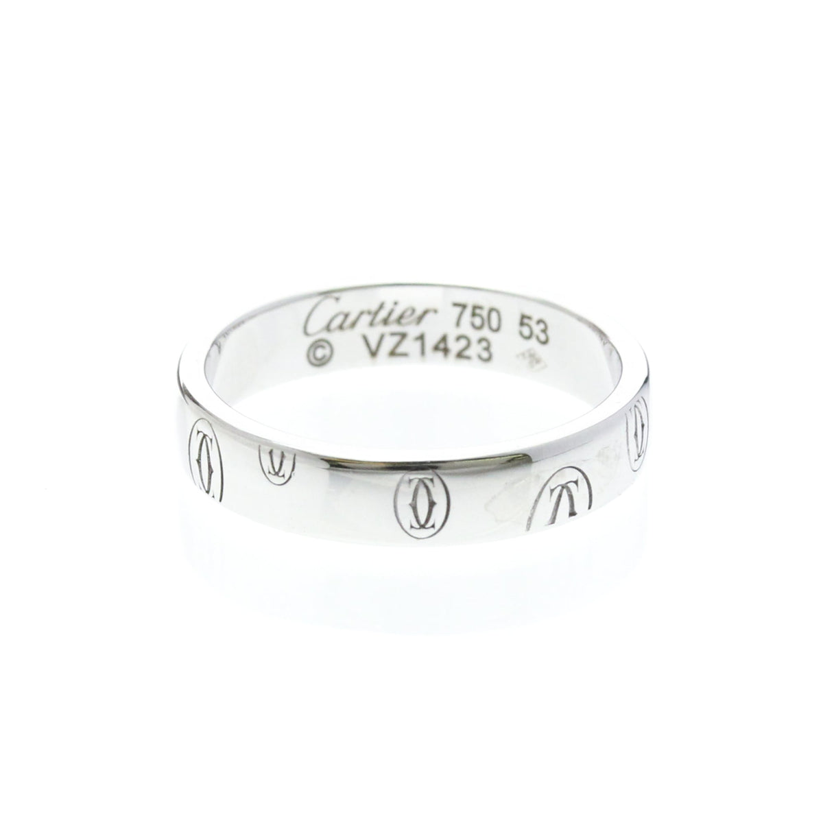 Cartier C De Cartier Happy Birthday Band 18K White Gold Silver White_Gold Ring Jewelry (Pre-Owned)