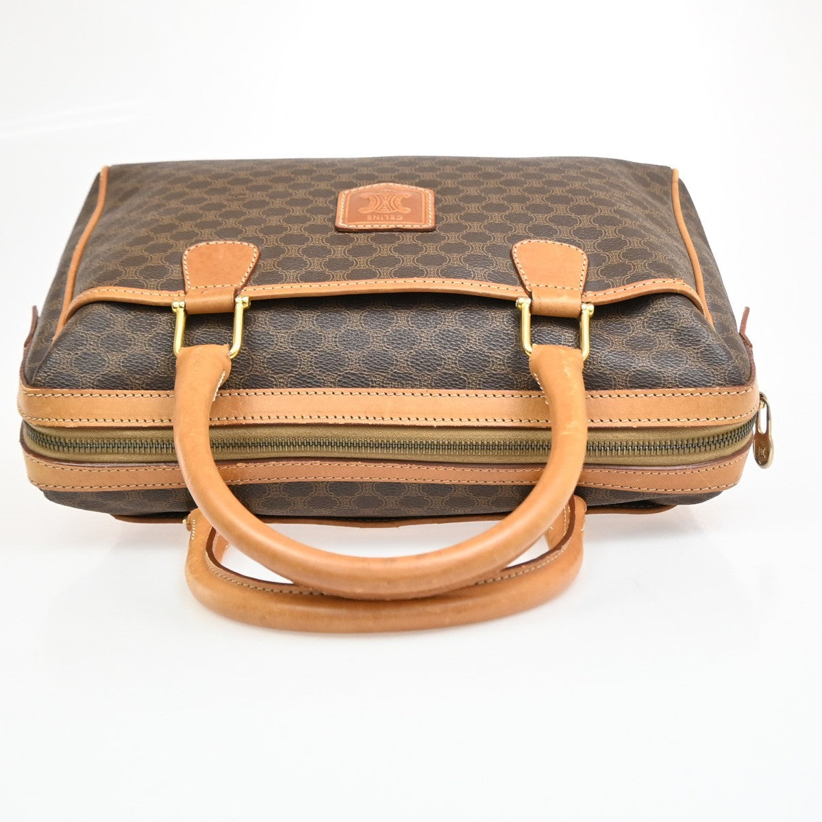 Celine Boston Triomphe Xl Coated Canvas Brown Canvas Handbag (Pre-Owned)