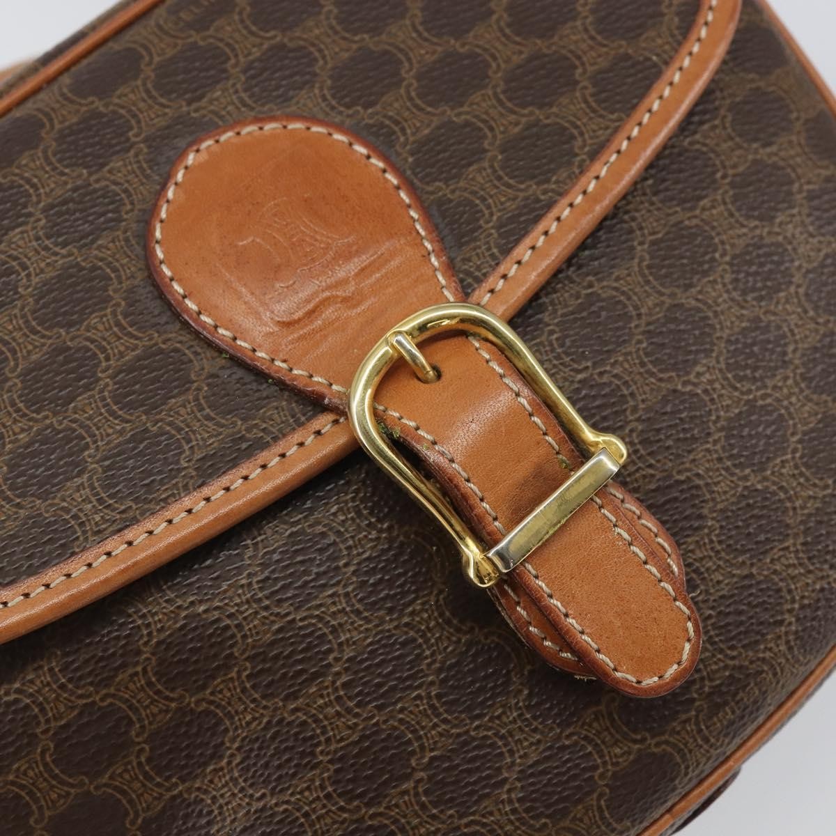 Celine Vintage Macadam Canvas And Leather Brown Canvas Shoulder Bag Bag (Pre-Owned)