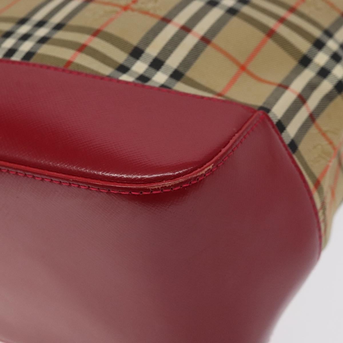 Burberry Nova Check Tote Canvas And Leather Red Canvas Tote Bag Bag (Pre-Owned)