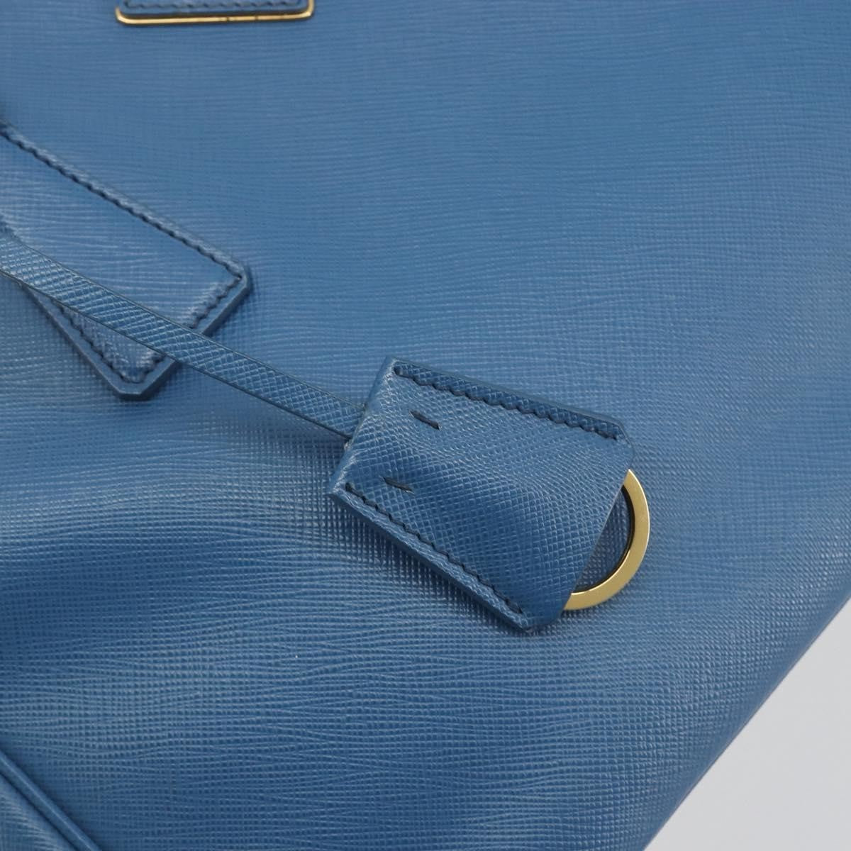 Prada Double Zip Lux Tote Saffiano Leather Blue Leather Handbag (Pre-Owned)