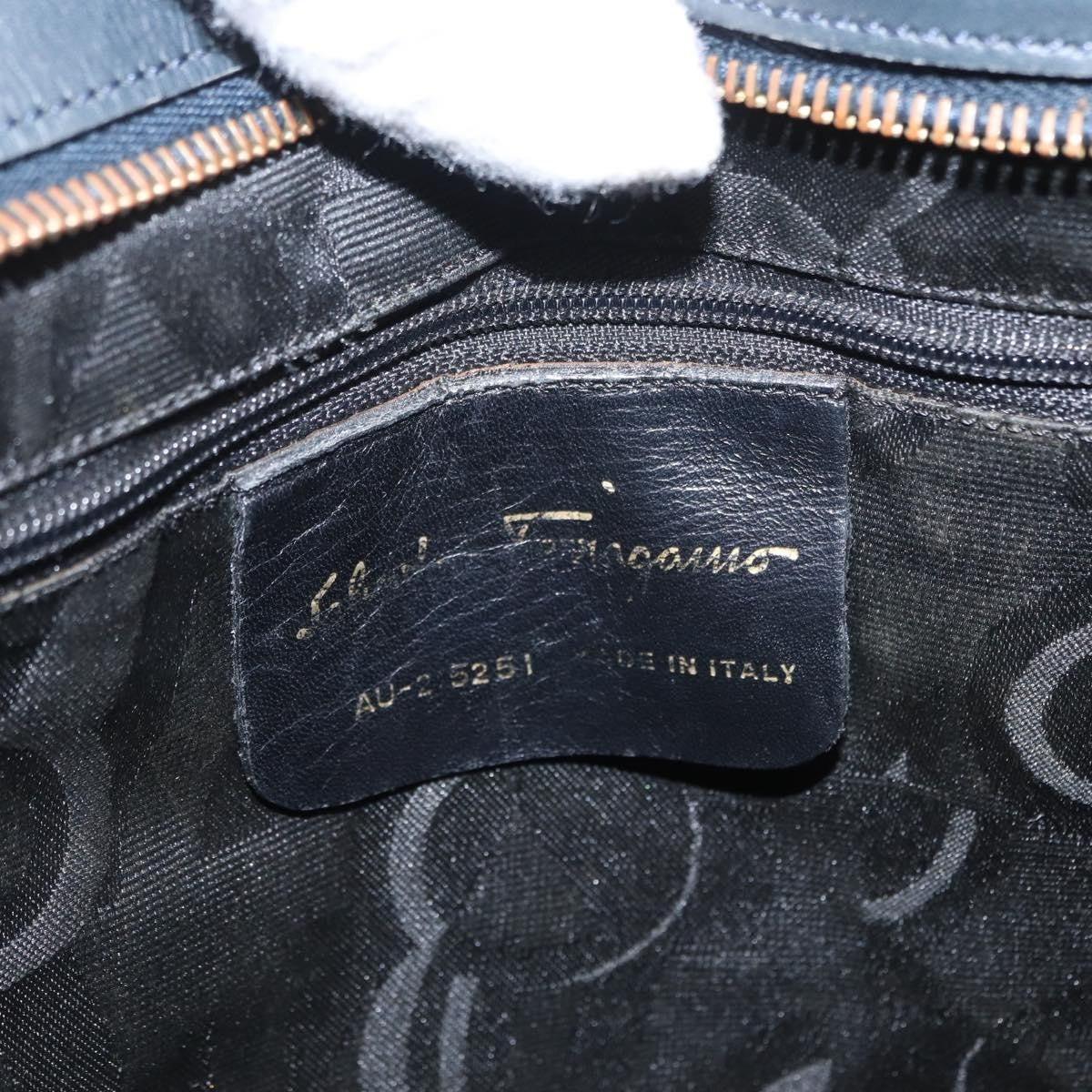 Salvatore Ferragamo Vala Canvas Navy Canvas Handbag (Pre-Owned)