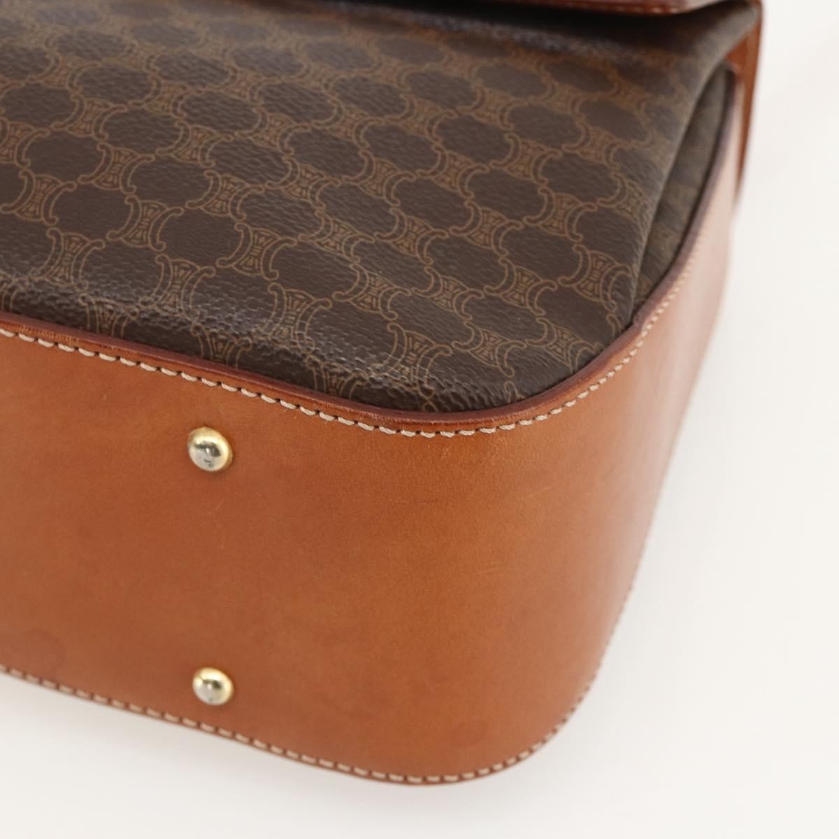Celine Vintage Convertible Top Handle Macadam Coated Canvas Brown Pvc Handbag (Pre-Owned)