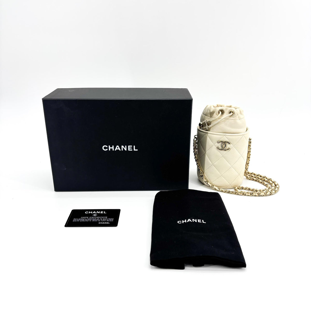 Chanel Drawstring Bucket With Chain Quilted Lambskin Gold Leather Shoulder Bag Bag (Pre-Owned)