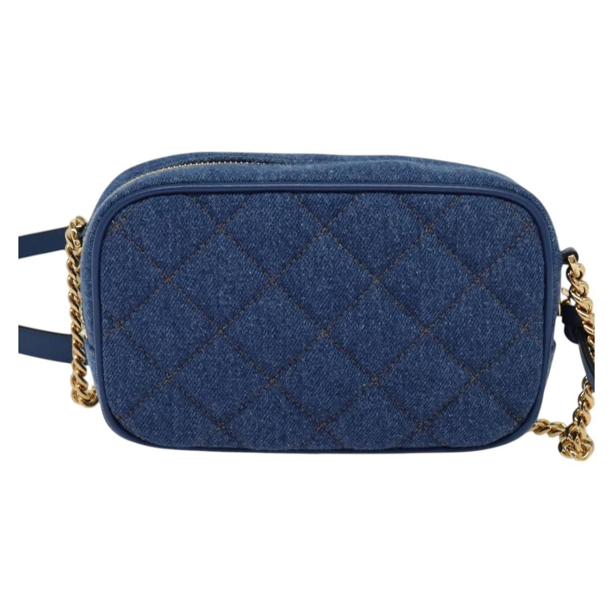 Versace Medusa Icon Front Slip Pocket Camera Quilted Denim Blue Canvas Shoulder Bag Bag (Pre-Owned)