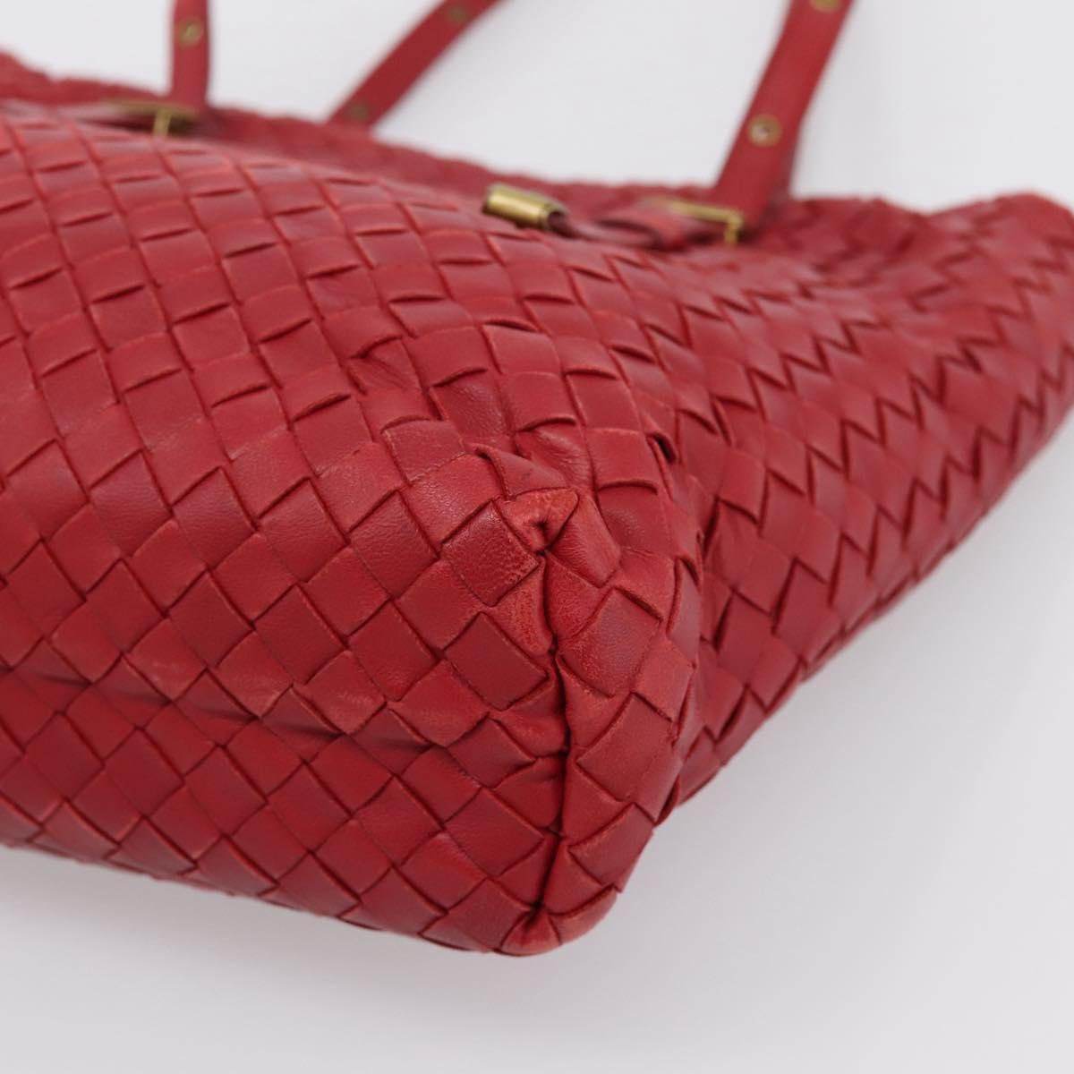 Bottega Veneta Belted Tote Intrecciato Nappa Red Leather Tote Bag Bag (Pre-Owned)