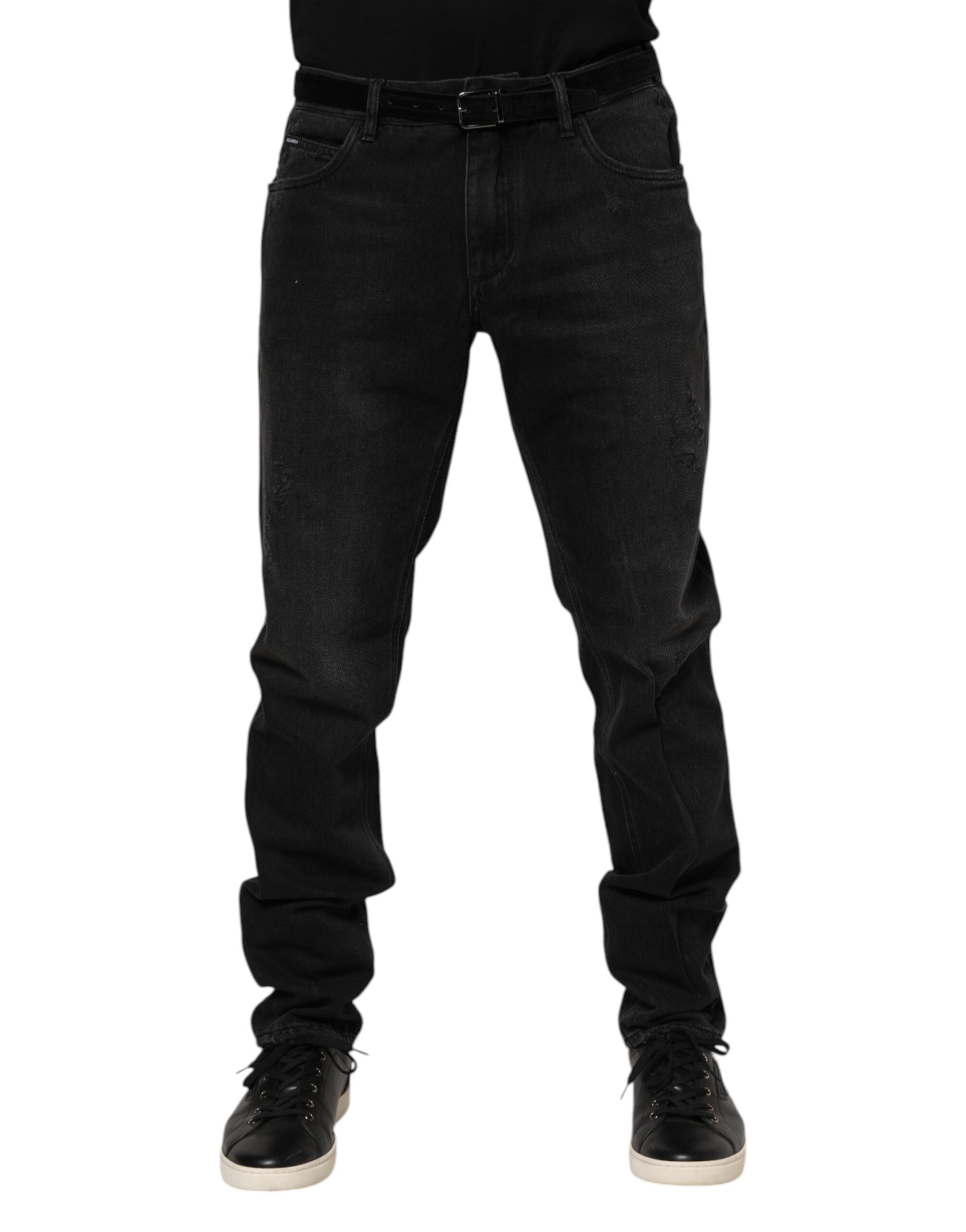 Dolce & Gabbana Black Cotton Logo Plaque Skinny Denim Men's Jeans
