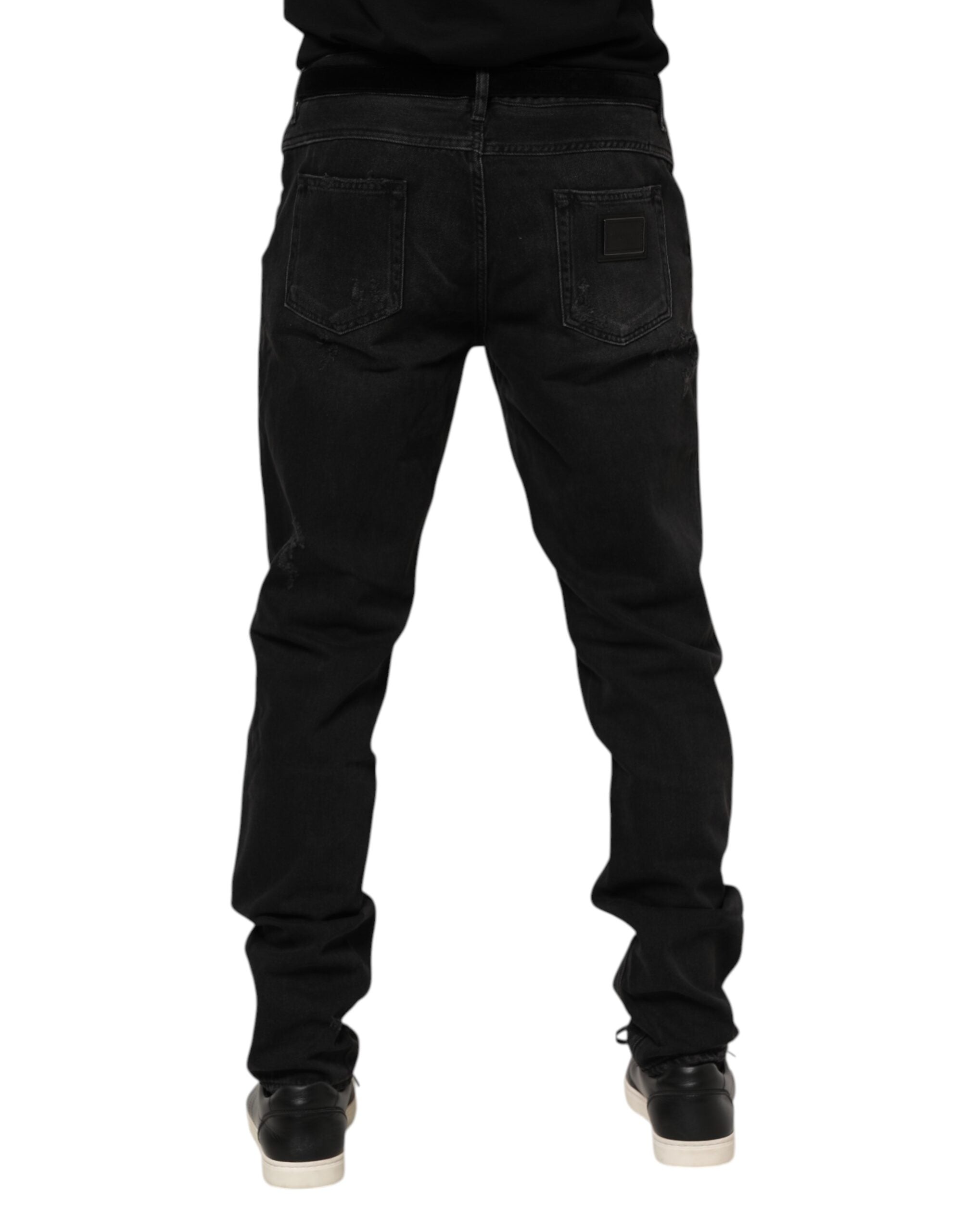 Dolce & Gabbana Black Cotton Logo Plaque Skinny Denim Men's Jeans
