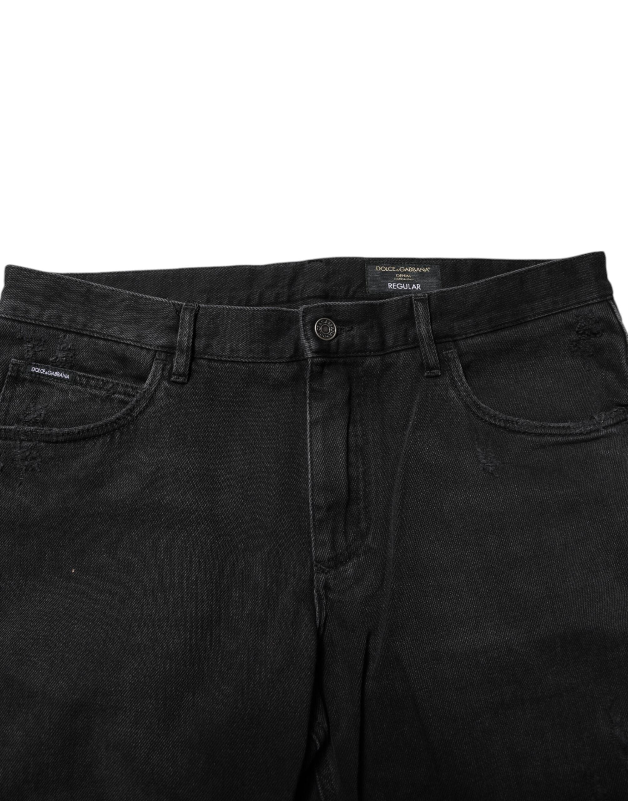 Dolce & Gabbana Black Cotton Logo Plaque Skinny Denim Men's Jeans