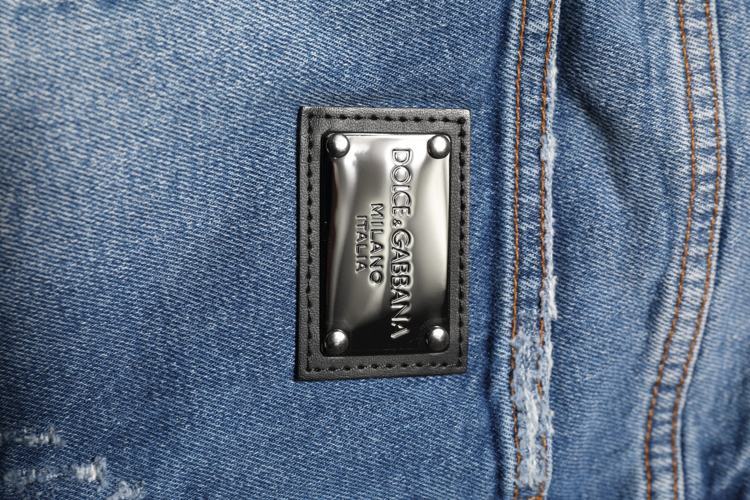 Dolce & Gabbana Blue Washed Cotton Logo Plaque Denim Men's Jeans
