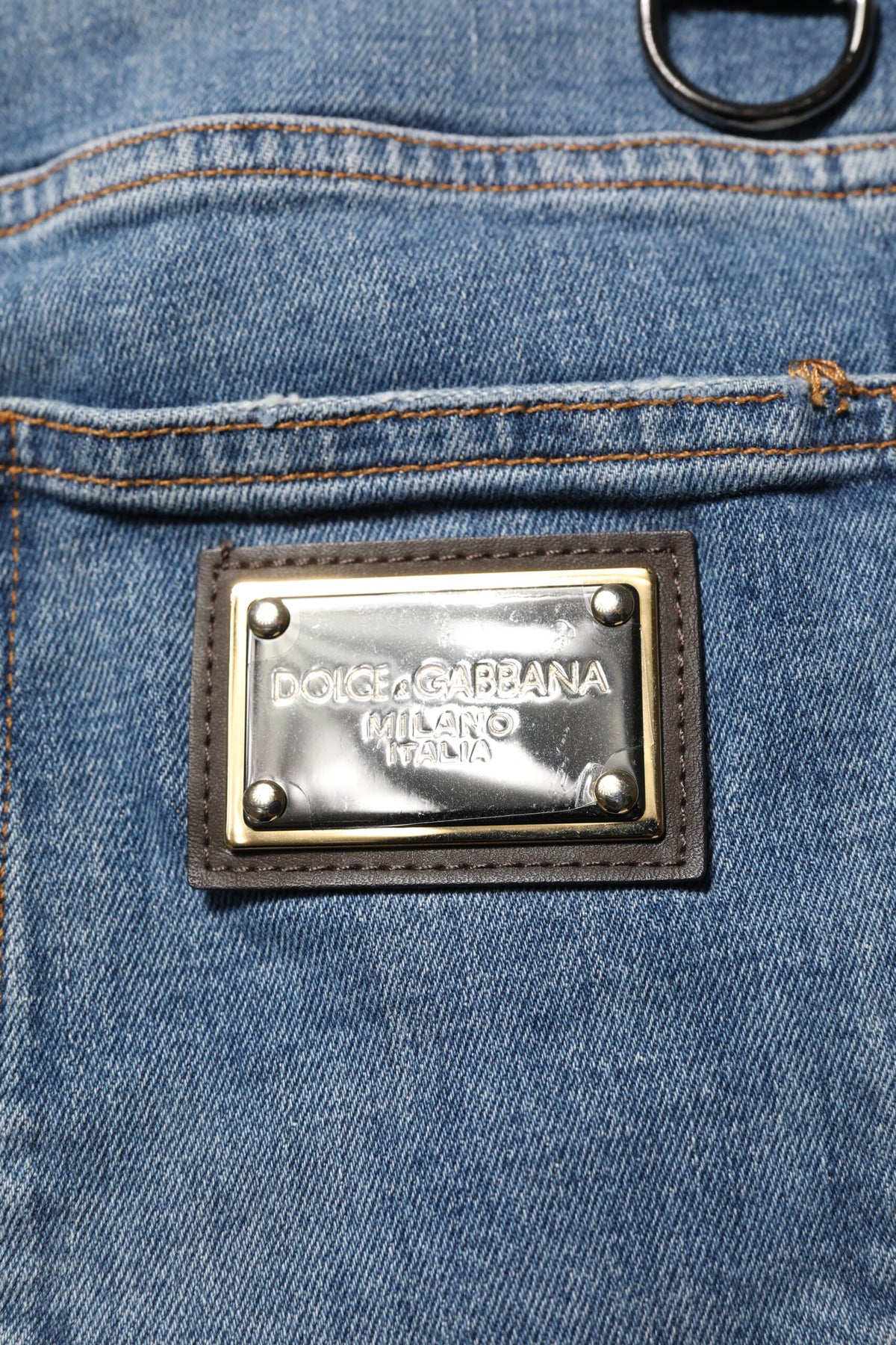 Dolce & Gabbana Blue Cotton Tattered Skinny Logo Denim Men's Jeans (Pre-Owned)
