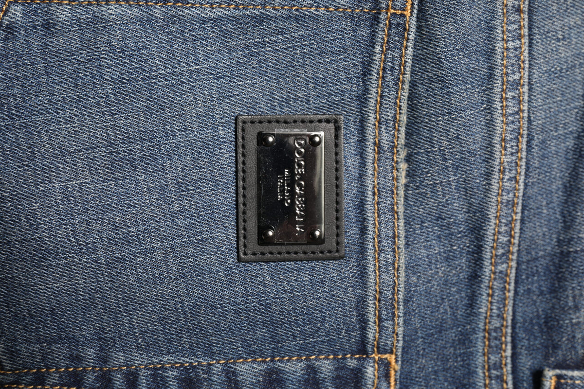 Dolce & Gabbana Blue Washed Skinny Logo Plaque Men Denim Men's Jeans (Pre-Owned)