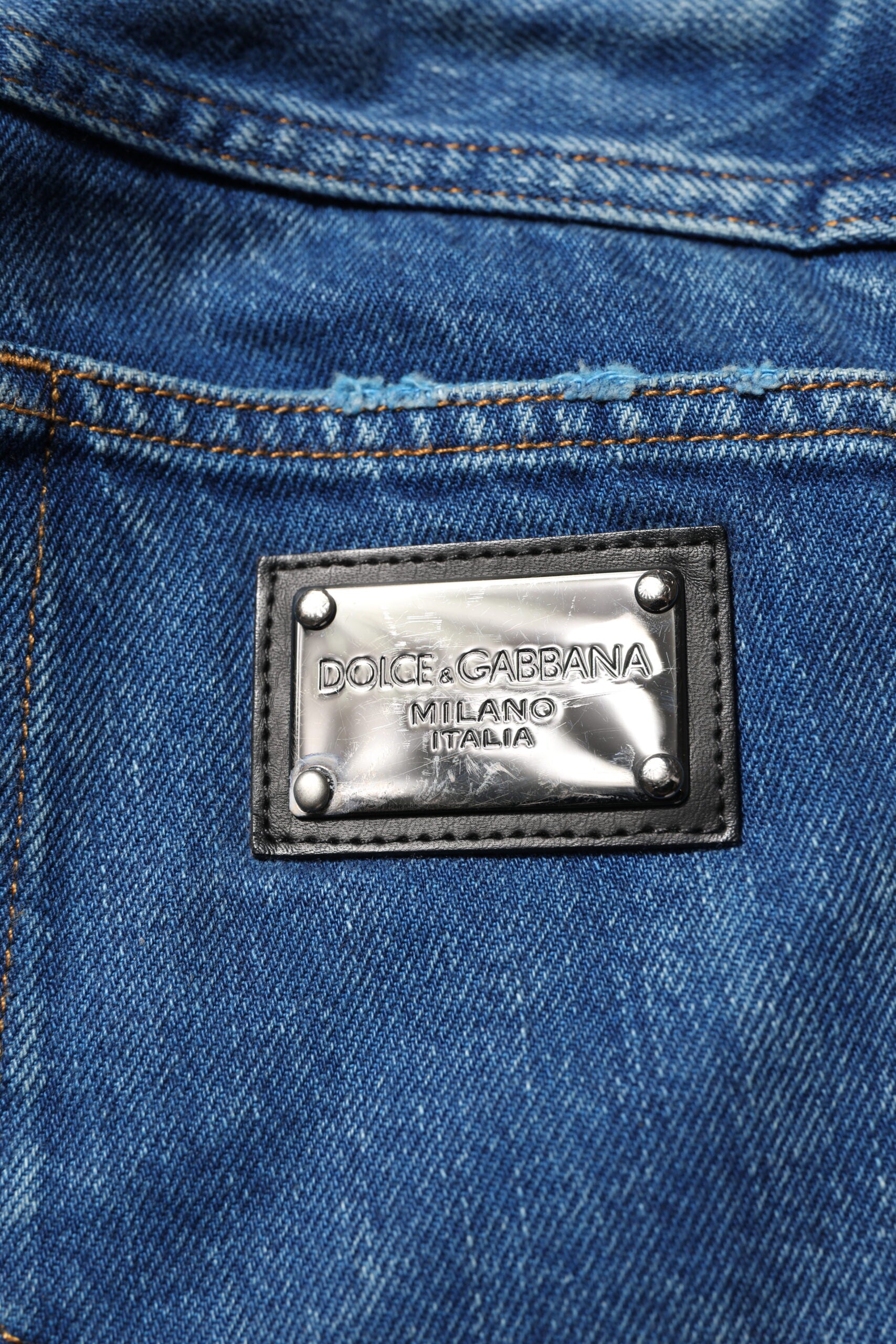 Dolce & Gabbana Blue Cotton Logo Plaque Denim Men's Jeans (Pre-Owned)