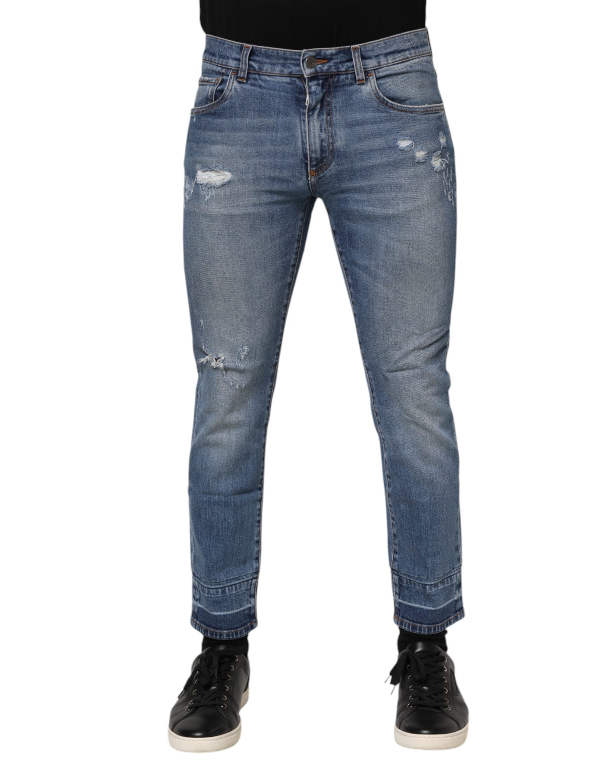 Dolce & Gabbana Blue Cotton Logo Plaque COMFORT Denim Men's Jeans (Pre-Owned)