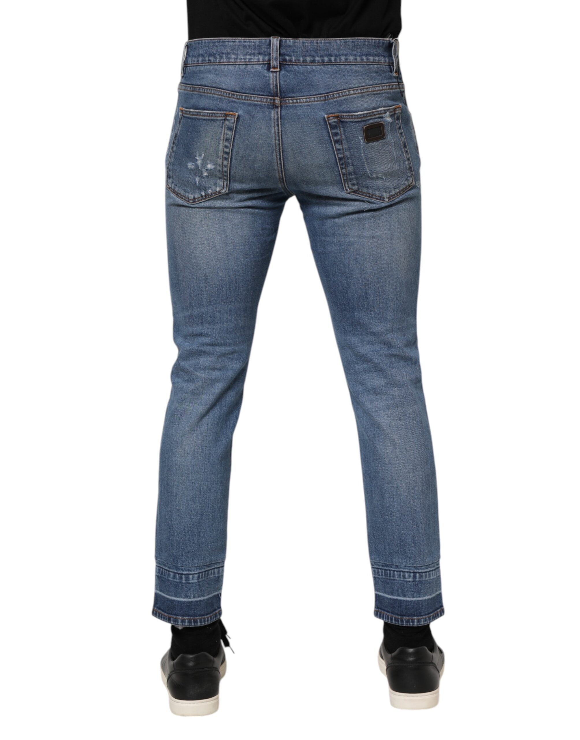 Dolce & Gabbana Blue Cotton Logo Plaque COMFORT Denim Men's Jeans (Pre-Owned)