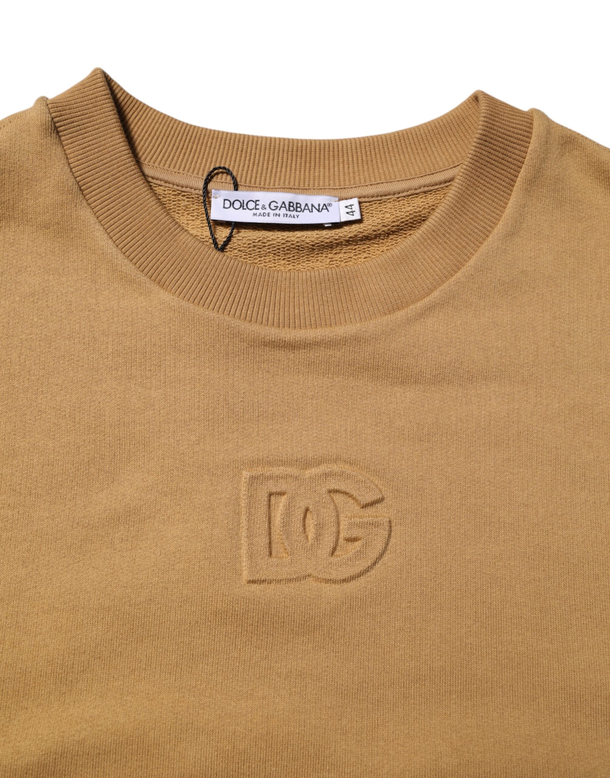 Dolce & Gabbana Mustard Cotton DG Embossed Pullover Men's Sweater
