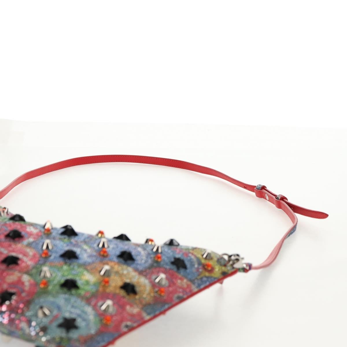 Christian Louboutin Loubiclutch Spiked Printed Leather Red Canvas Shoulder Bag Bag (Pre-Owned)