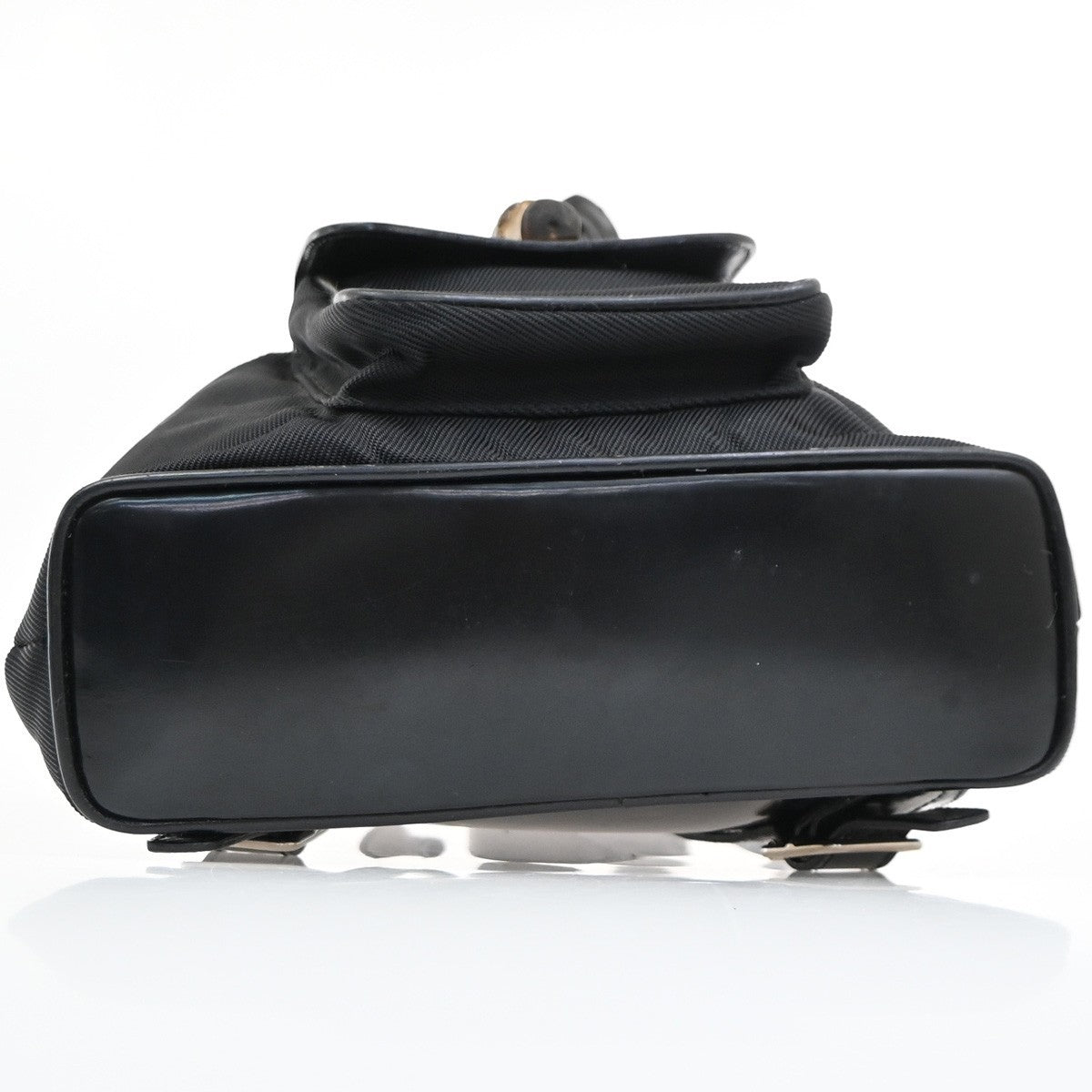Gucci Vintage Bamboo Nylon And Patent Leather Black Nylon Backpack Bag (Pre-Owned)