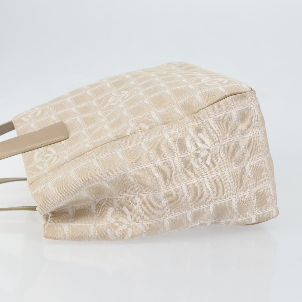 Chanel Travel Line Nylon Beige Nylon Tote Bag Bag (Pre-Owned)