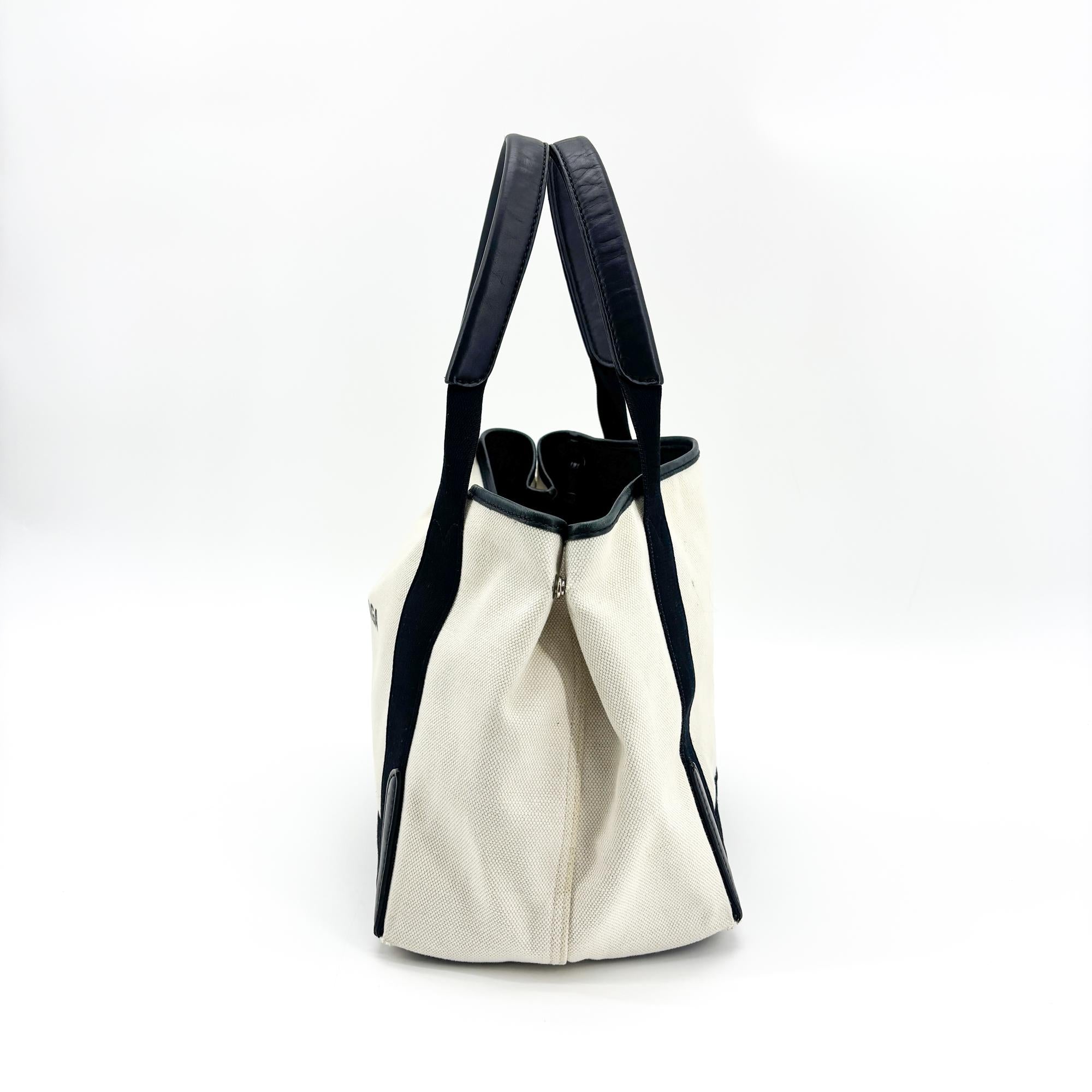 Balenciaga Navy Cabas Canvas With Leather Black Canvas Tote Bag Bag (Pre-Owned)