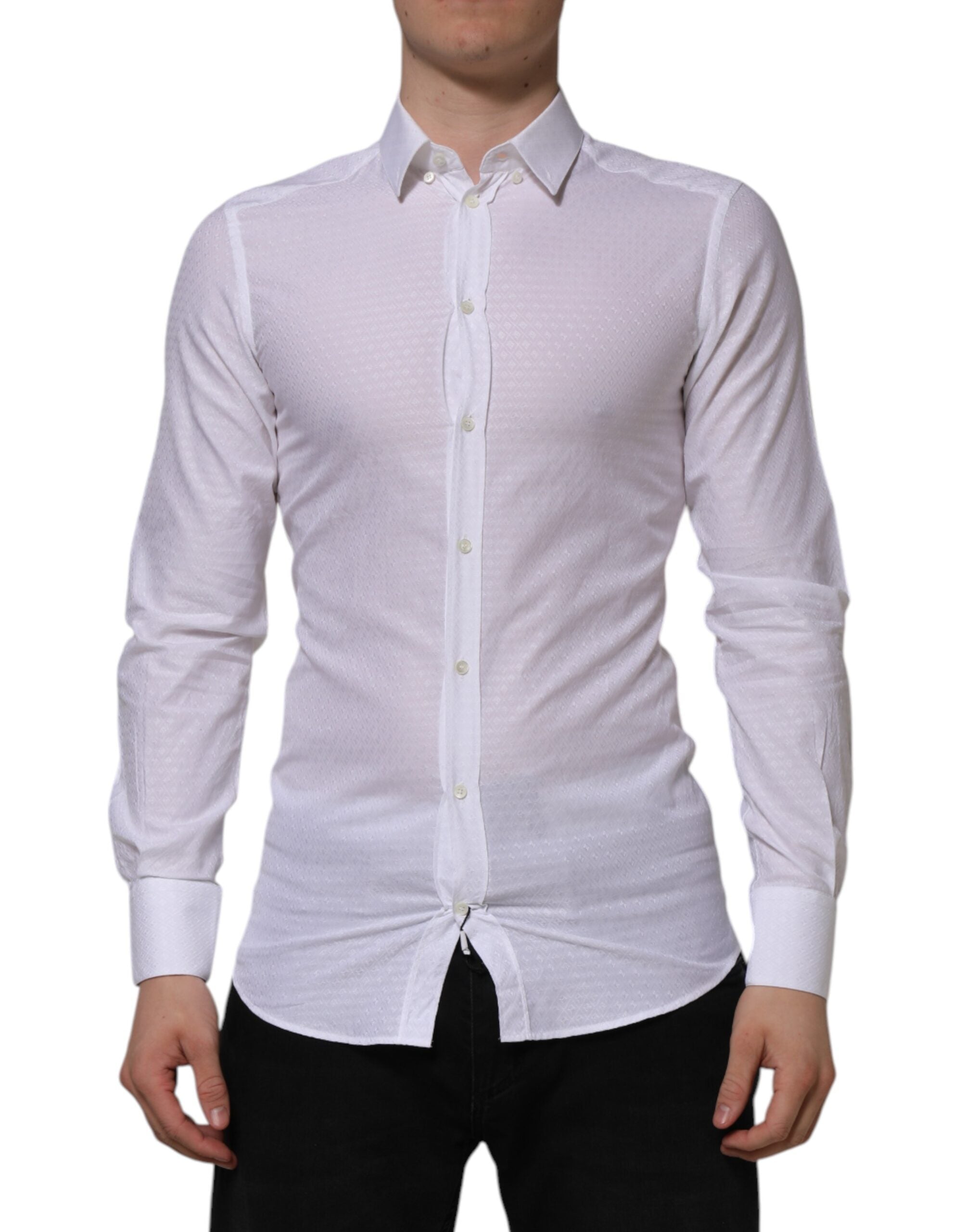 Dolce & Gabbana White Cotton GOLD Long Sleeves Formal Men's Shirt (Pre-Owned)