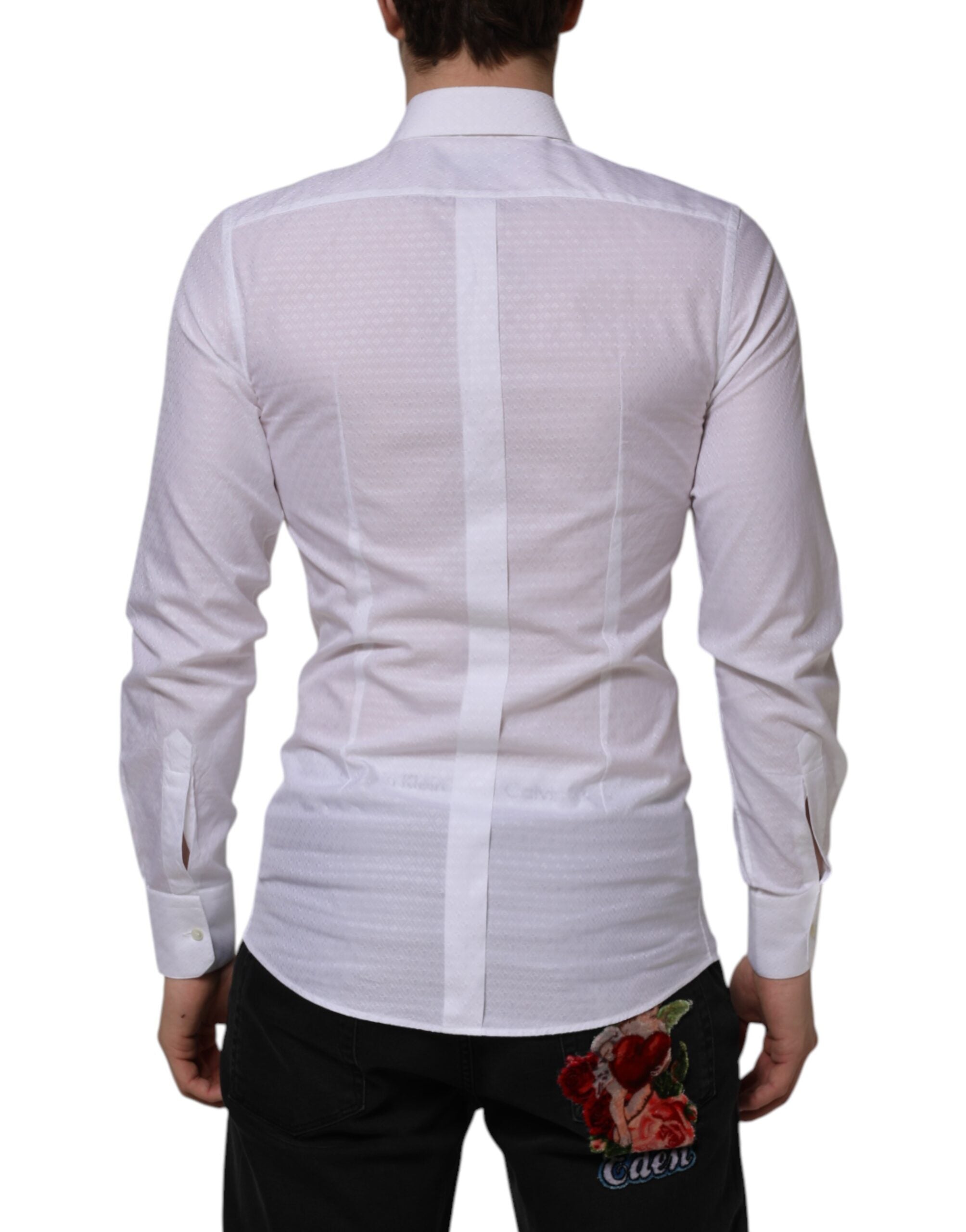 Dolce & Gabbana White Cotton GOLD Long Sleeves Formal Men's Shirt (Pre-Owned)