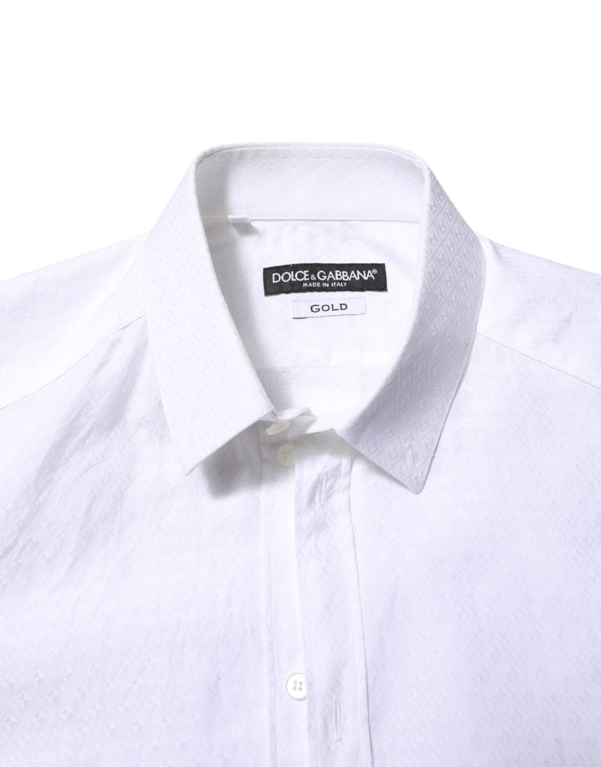 Dolce & Gabbana White Cotton GOLD Long Sleeves Formal Men's Shirt (Pre-Owned)