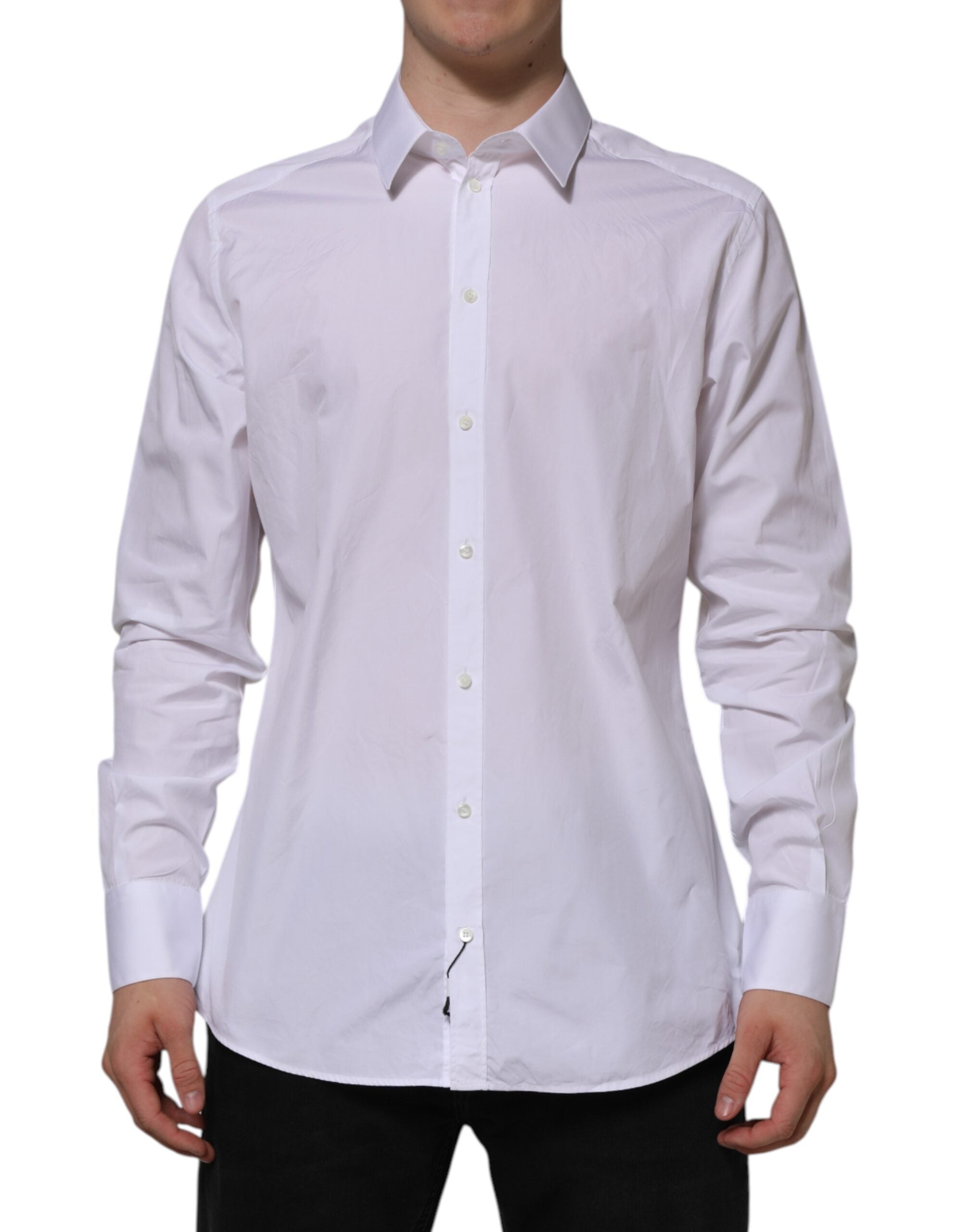 Dolce & Gabbana White Cotton GOLD Long Sleeves Formal Men's Shirt