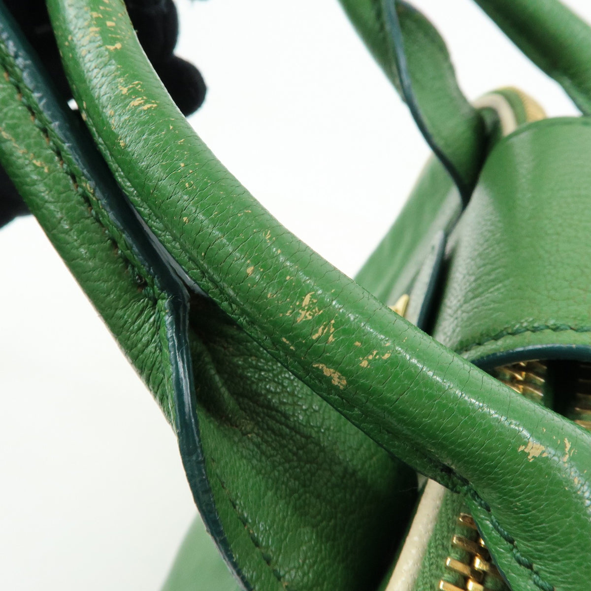 Miu Miu Madras Top Handle Leather Green Leather Handbag (Pre-Owned)